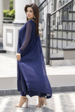 Gul Warun Lustre Chiffon – 3pc Ready to Wear Navy Blue Embroidered Chiffon Frock Dress LSG4