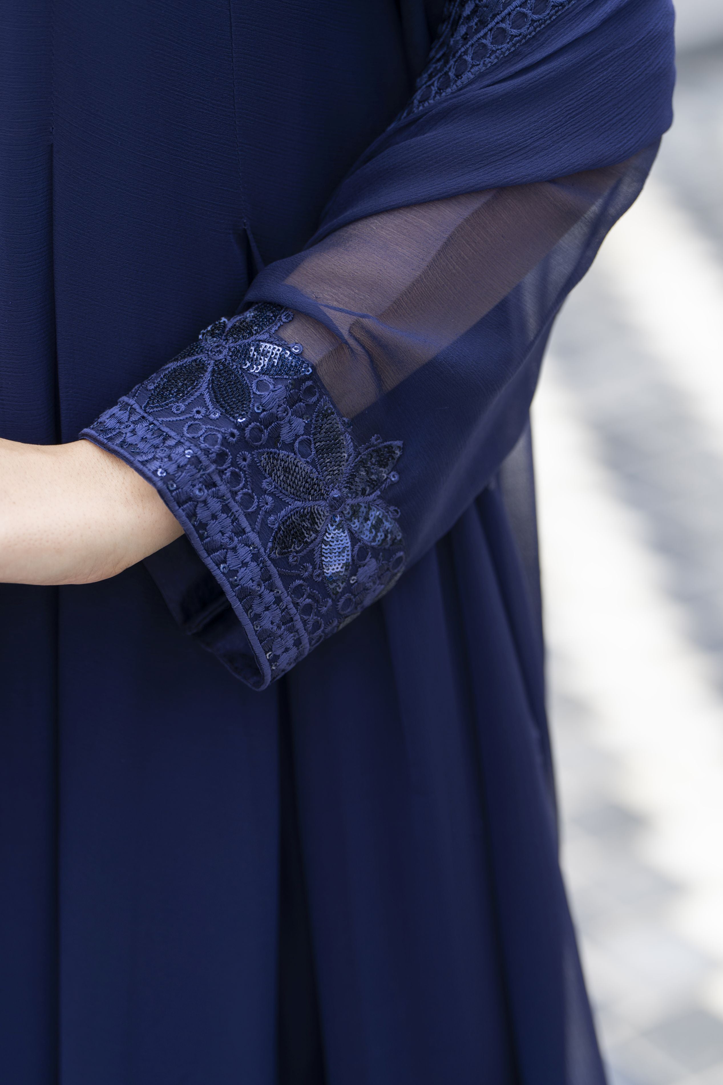 Gul Warun Lustre Chiffon – 3pc Ready to Wear Navy Blue Embroidered Chiffon Frock Dress LSG4