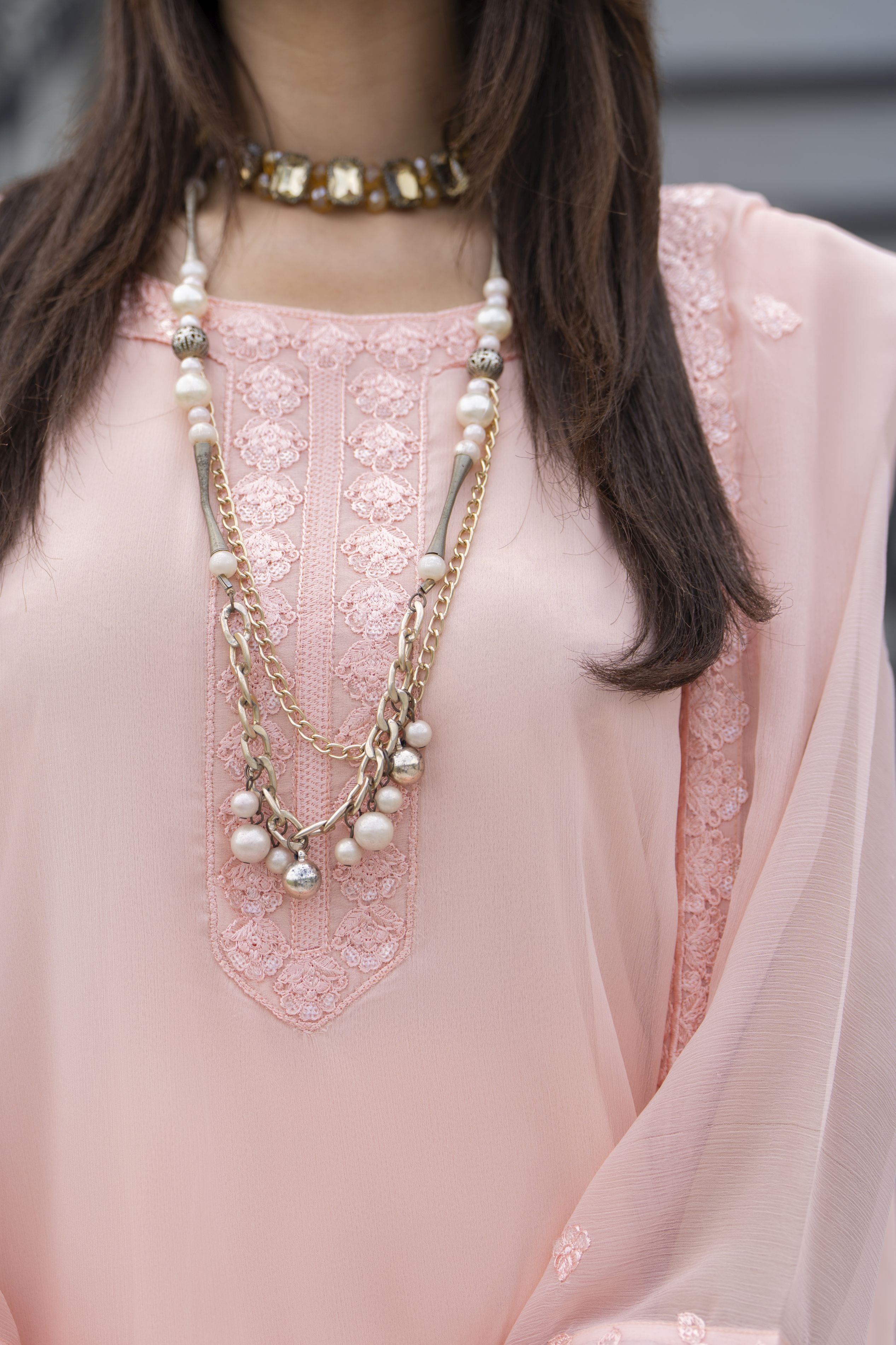 Gul Warun Lustre Chiffon – 3pc Ready to Wear Peach Embroidered Chiffon Dress LSG1