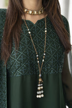 Gul Warun Lustre Chiffon – 3pc Ready to Wear Emerald Green Long Frock Dress LSG6