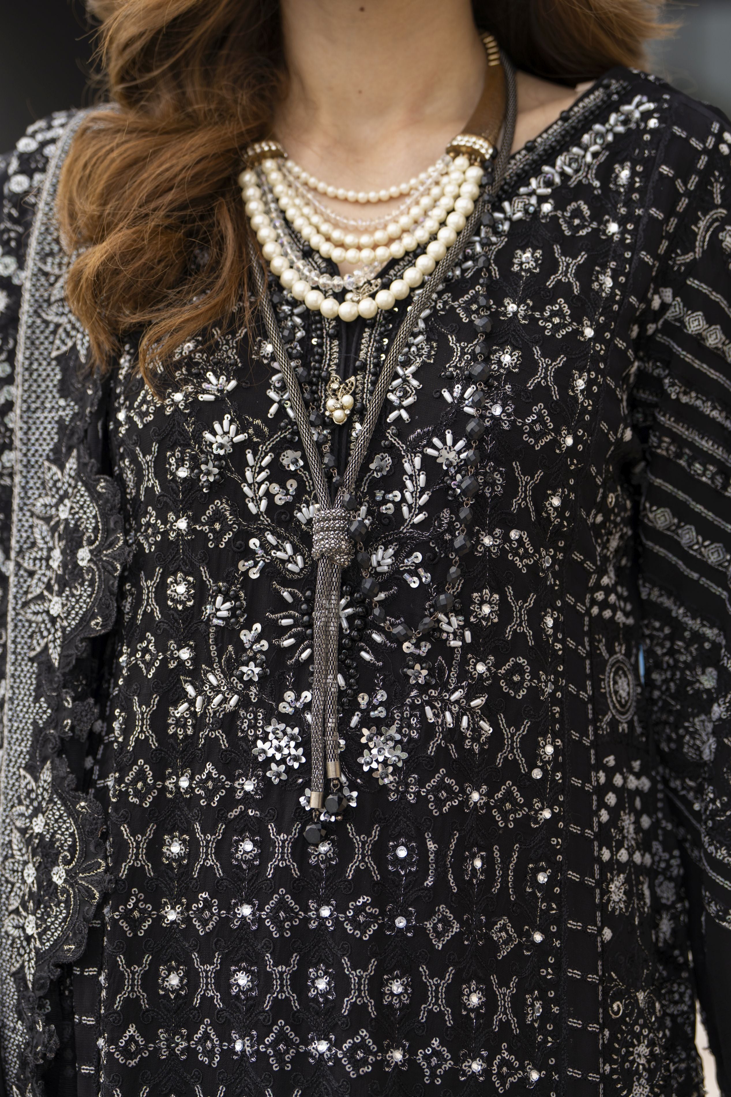 Black Chiffon Embroidered 3pc Dress with Handwork & Net Dupatta by Silver SBS12