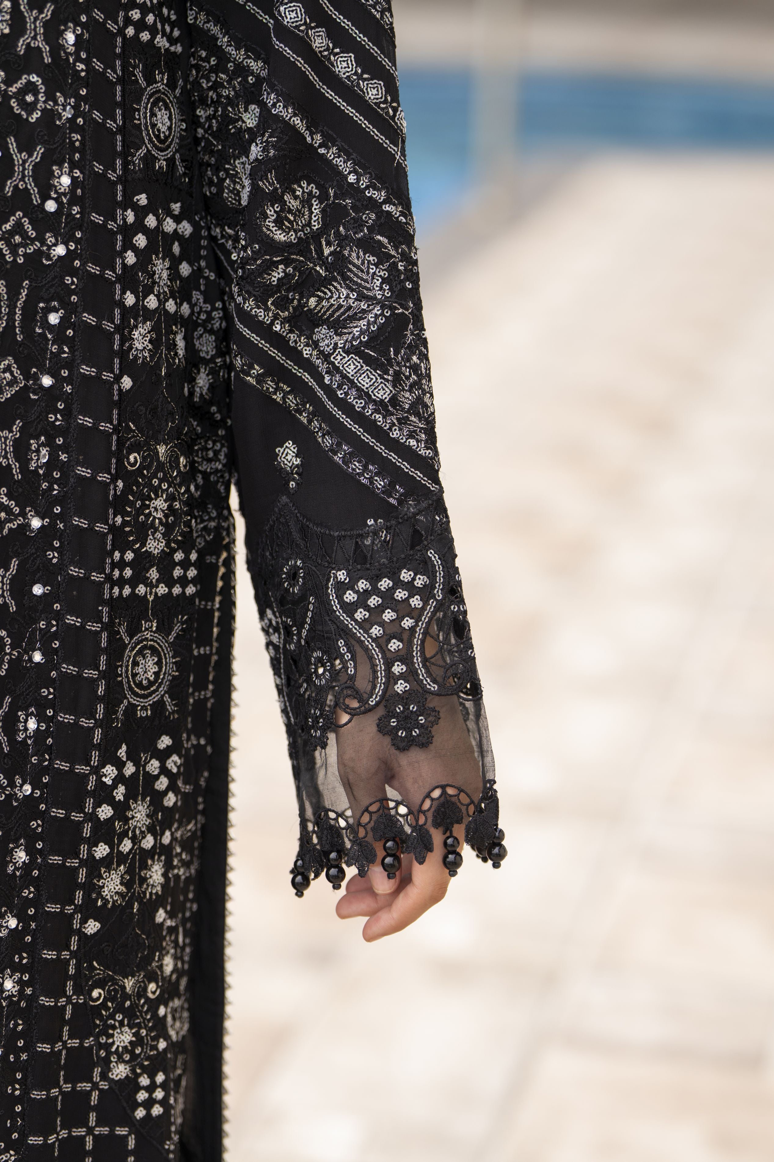 Black Chiffon Embroidered 3pc Dress with Handwork & Net Dupatta by Silver SBS12