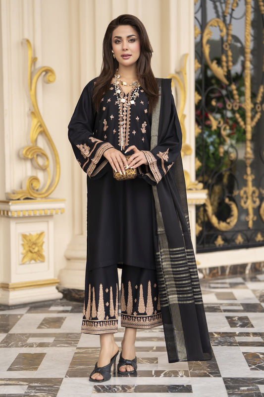 3pc Embroidered Linen Suit with Jacquard Dupatta Soraya SBH7