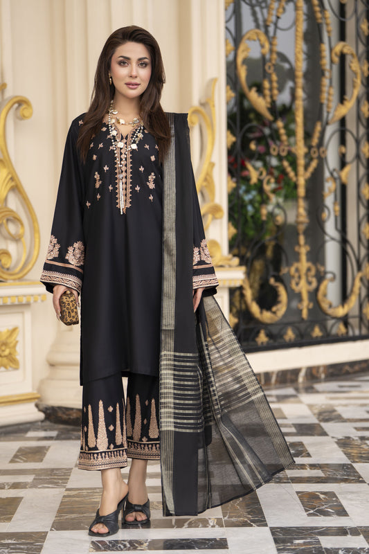 3pc Embroidered Linen Suit with Jacquard Dupatta Soraya SBH7