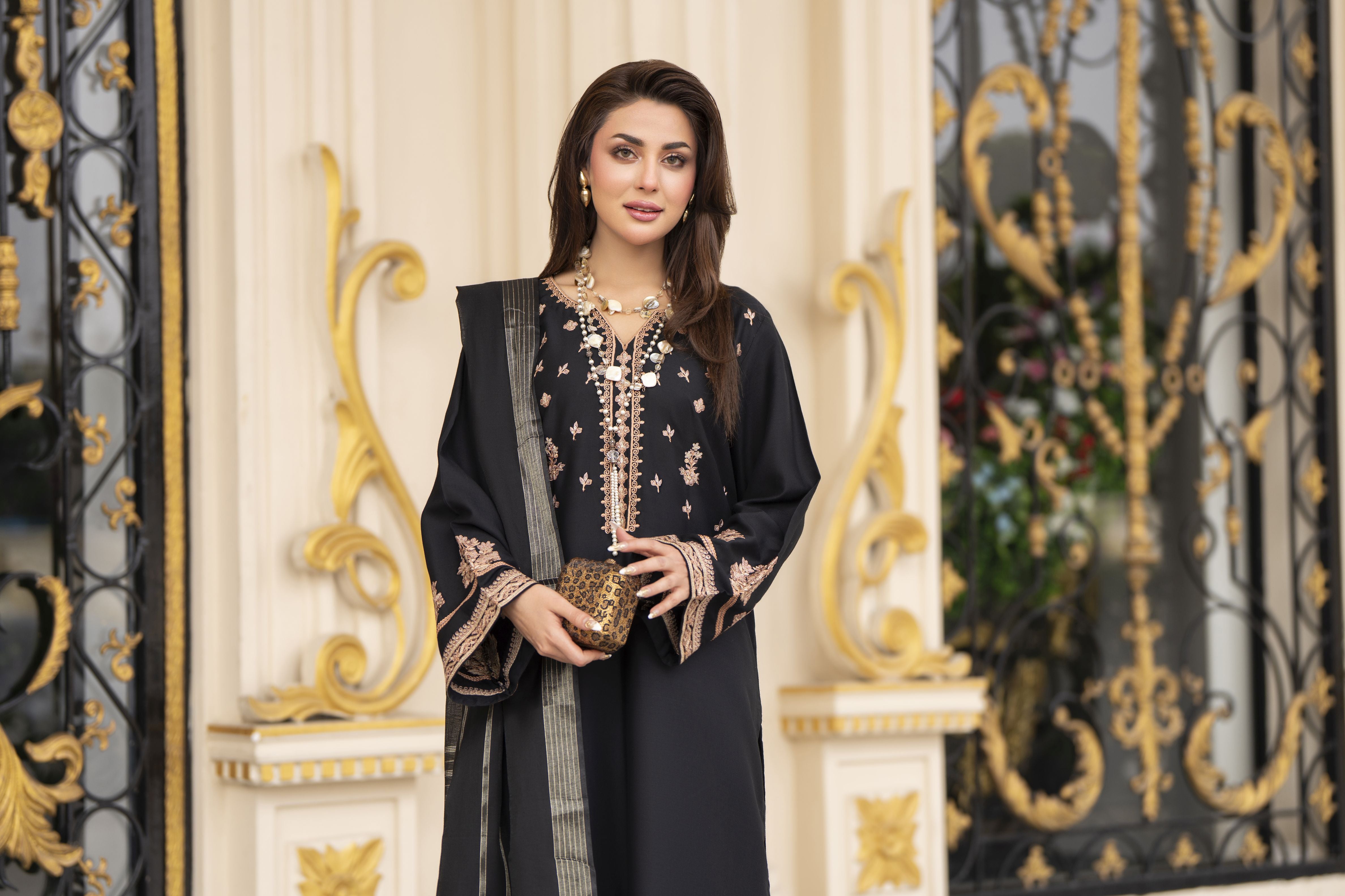 3pc Embroidered Linen Suit with Jacquard Dupatta Soraya SBH7