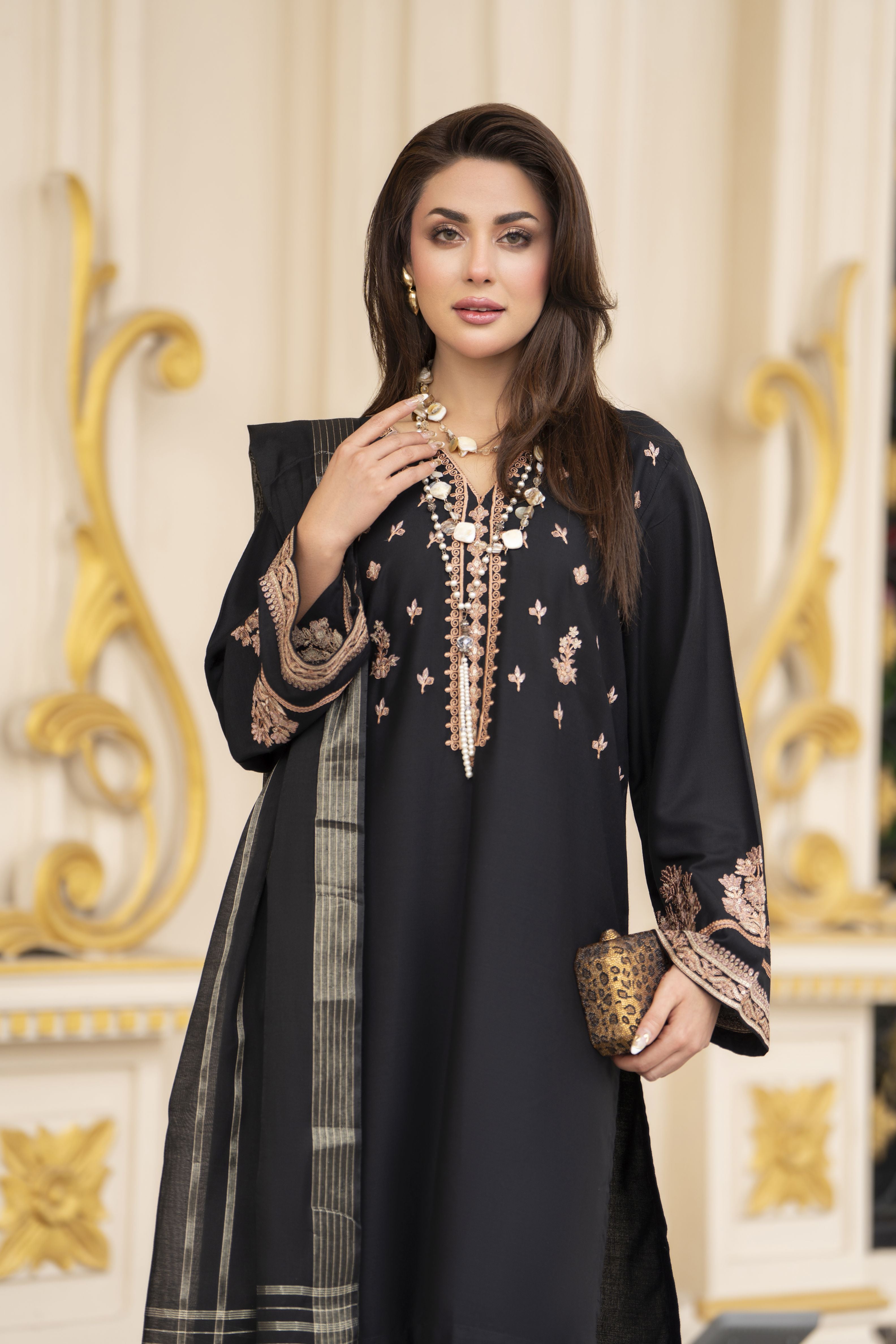3pc Embroidered Linen Suit with Jacquard Dupatta Soraya SBH7