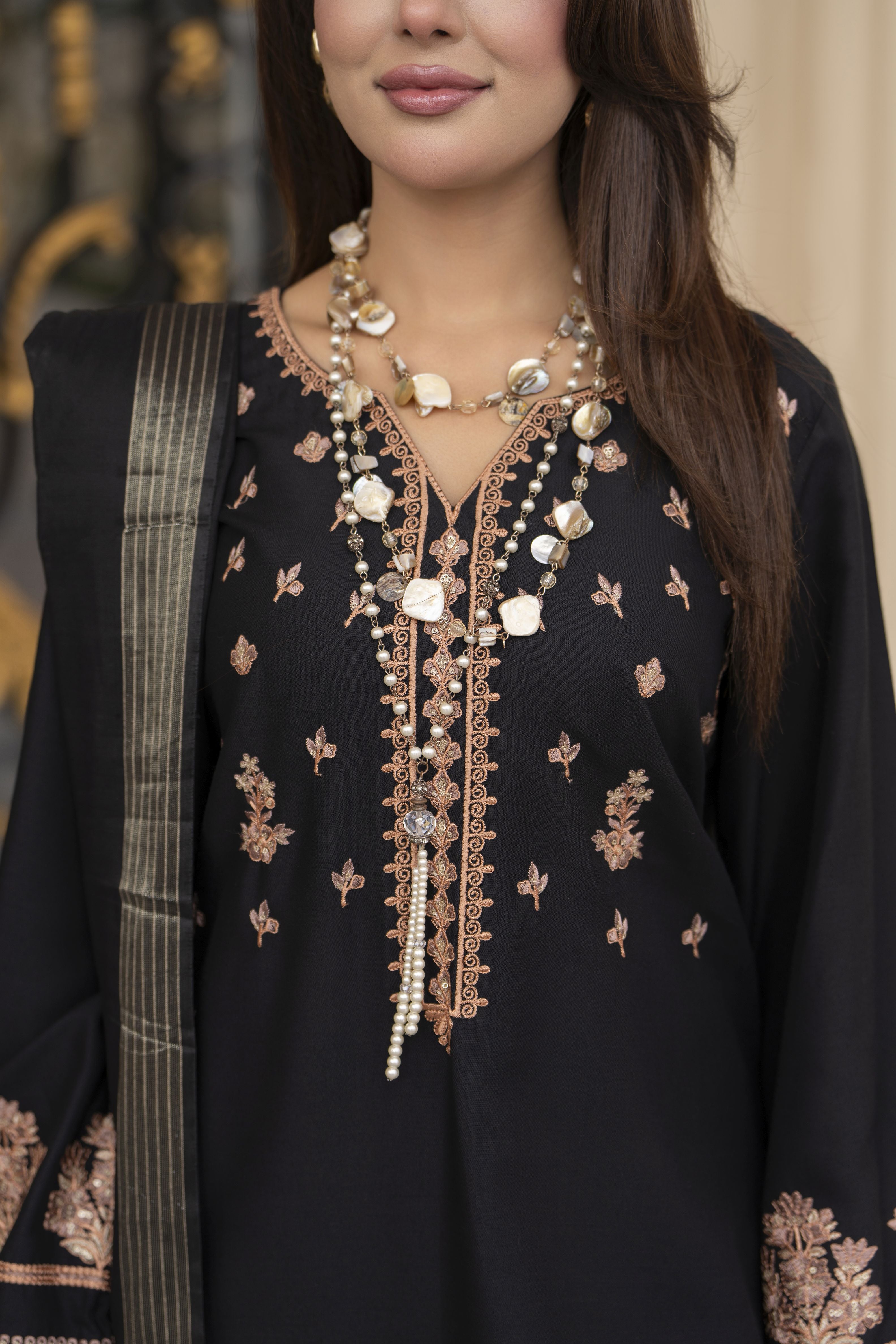 3pc Embroidered Linen Suit with Jacquard Dupatta Soraya SBH7
