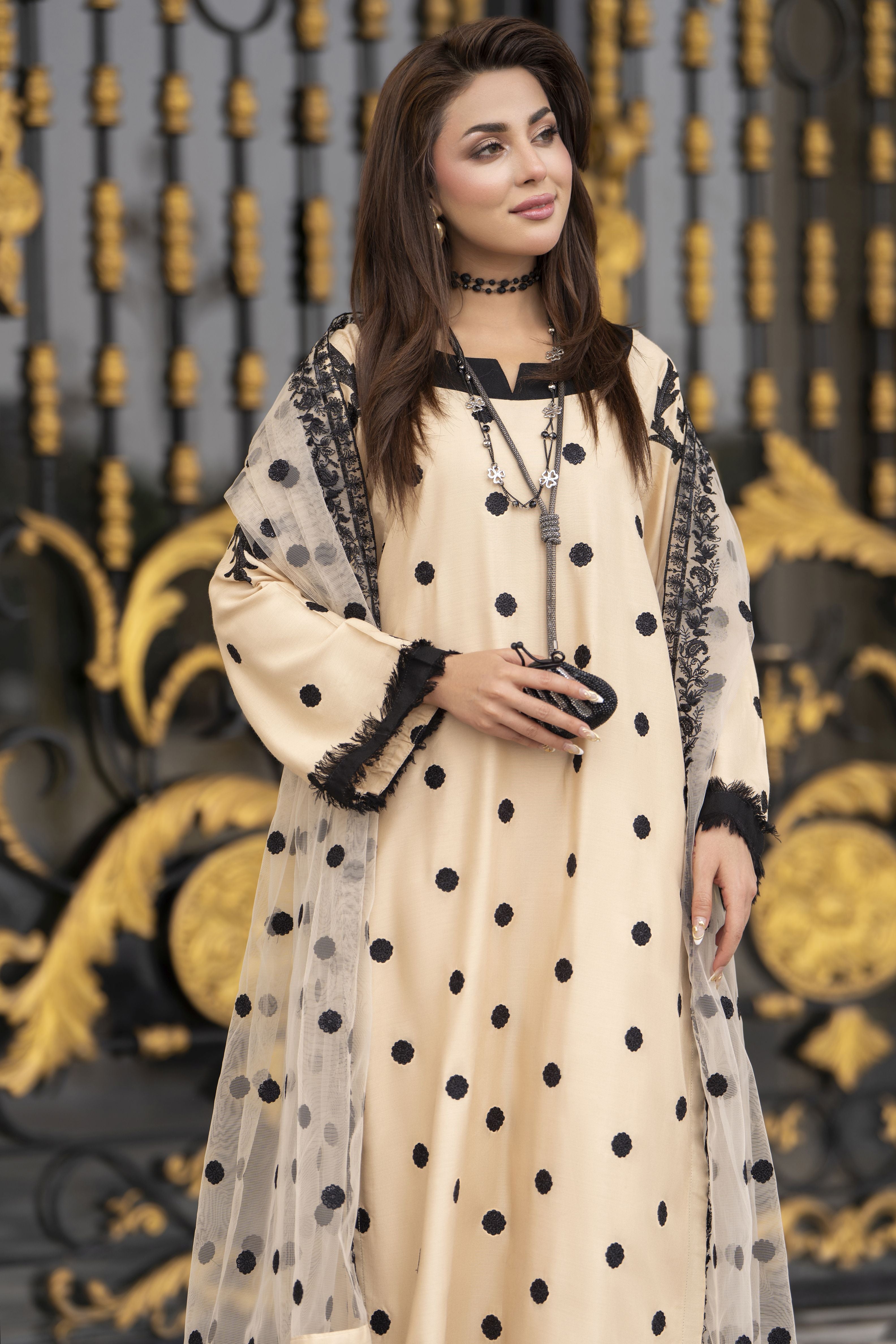 3pc Embroidered Linen Suit with Net Dupatta Soraya SBH2