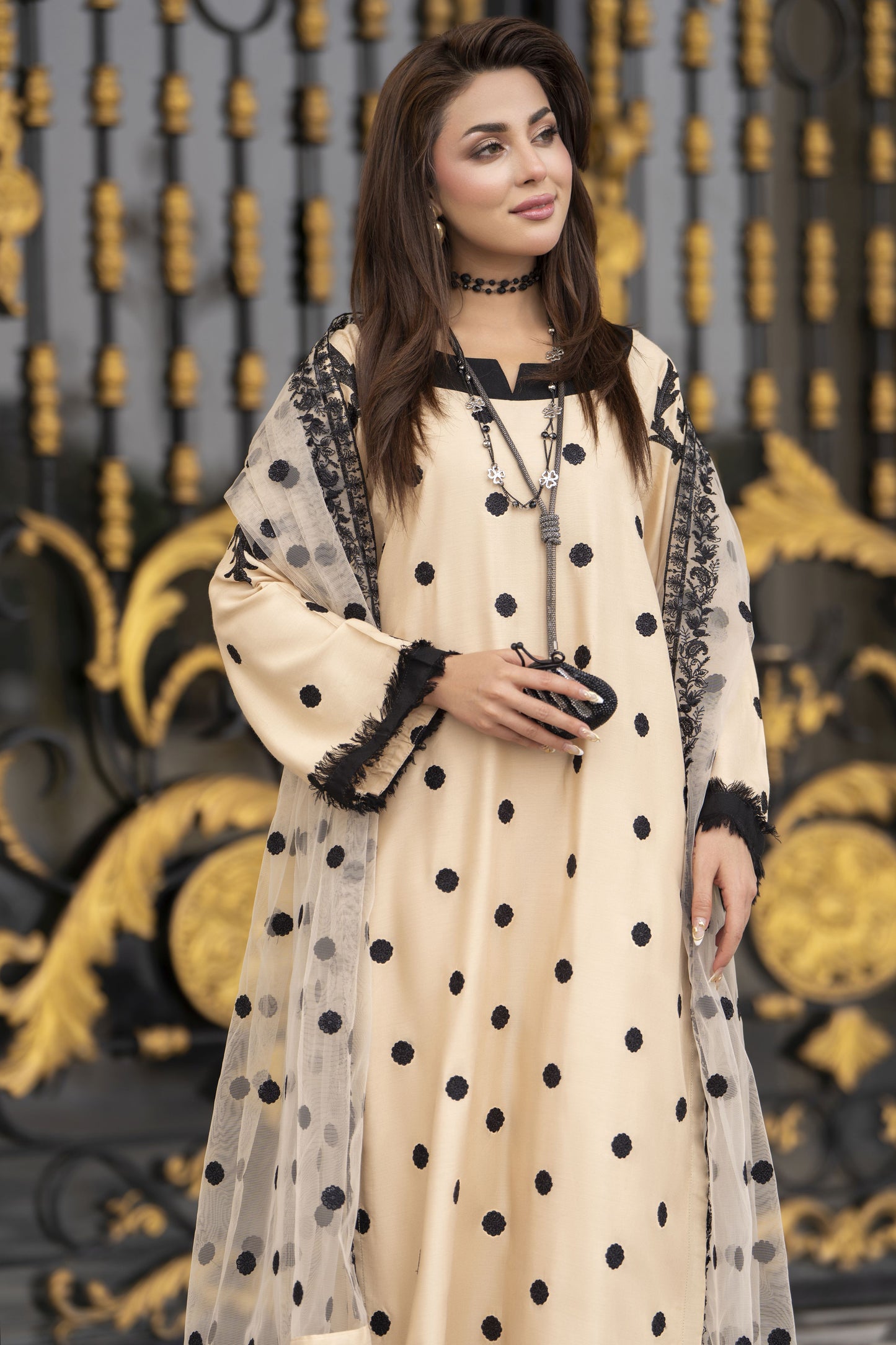 3pc Embroidered Linen Suit with Net Dupatta Soraya SBH2
