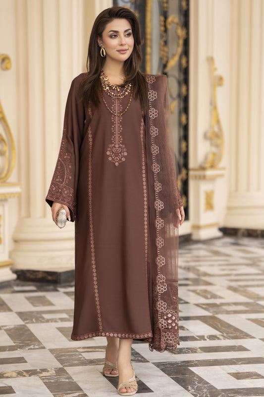 3pc Embroidered Linen Suit with Net Dupatta Soraya SBH3