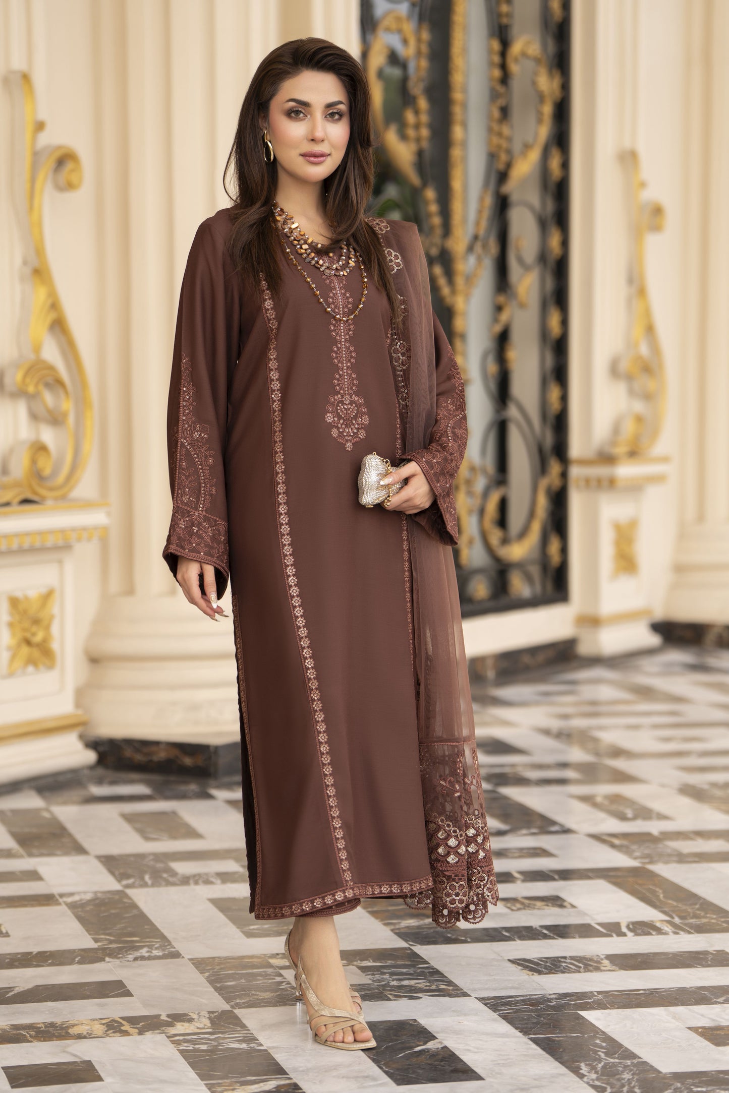 3pc Embroidered Linen Suit with Net Dupatta Soraya SBH3