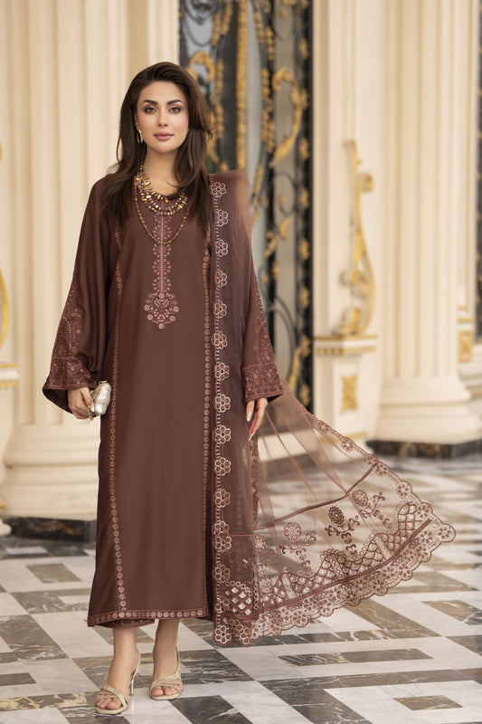 3pc Embroidered Linen Suit with Net Dupatta Soraya SBH3