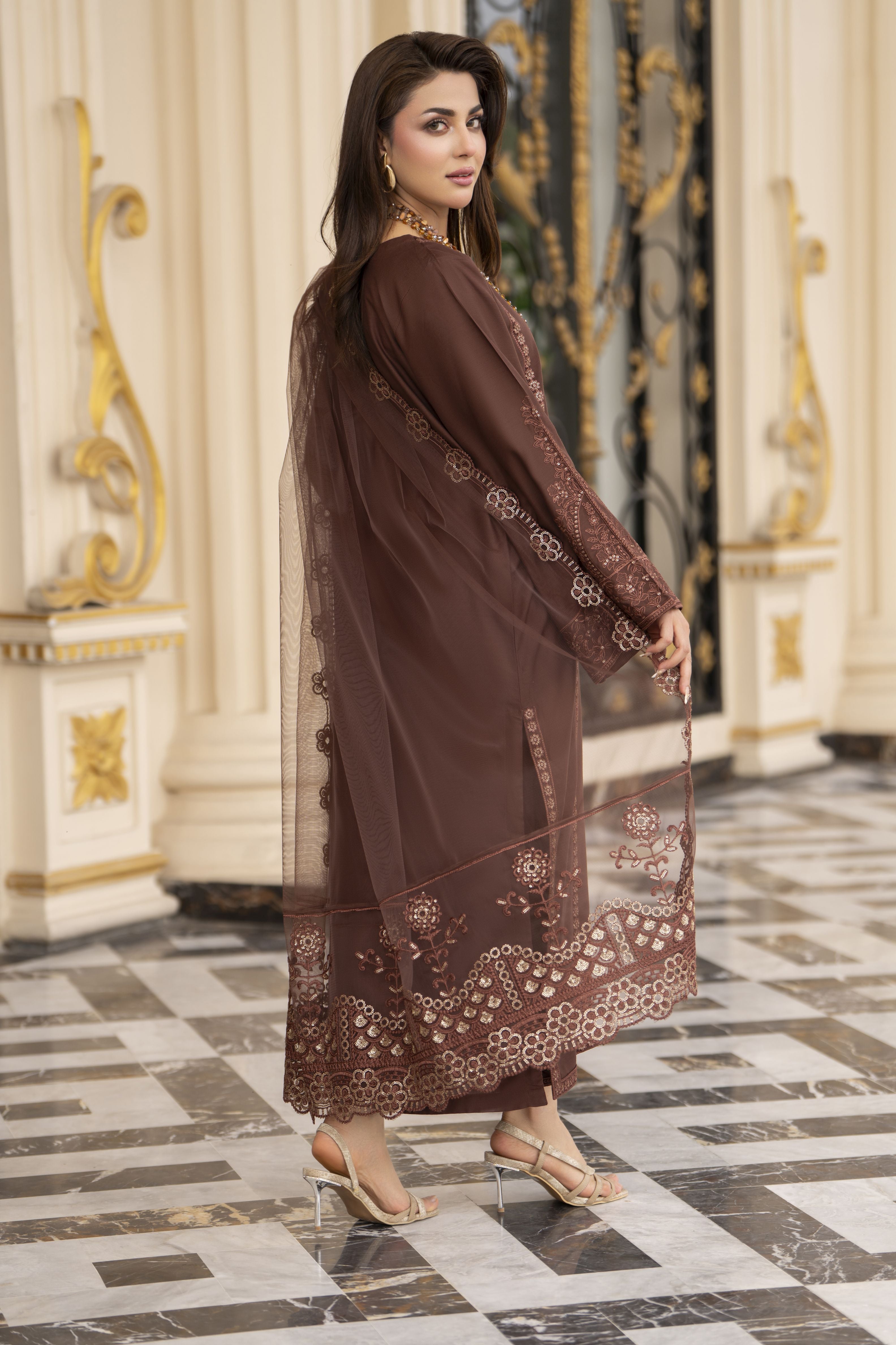 3pc Embroidered Linen Suit with Net Dupatta Soraya SBH3