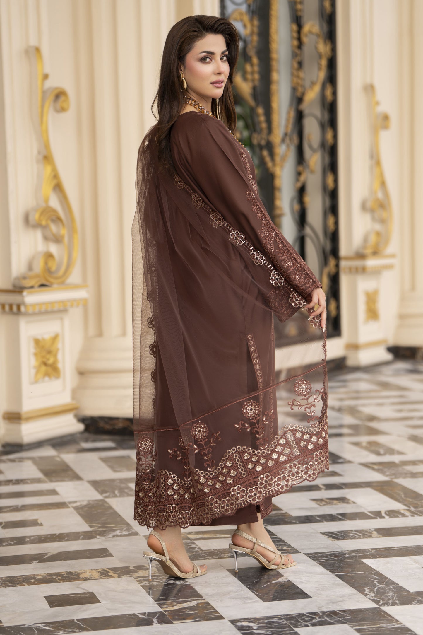 3pc Embroidered Linen Suit with Net Dupatta Soraya SBH3
