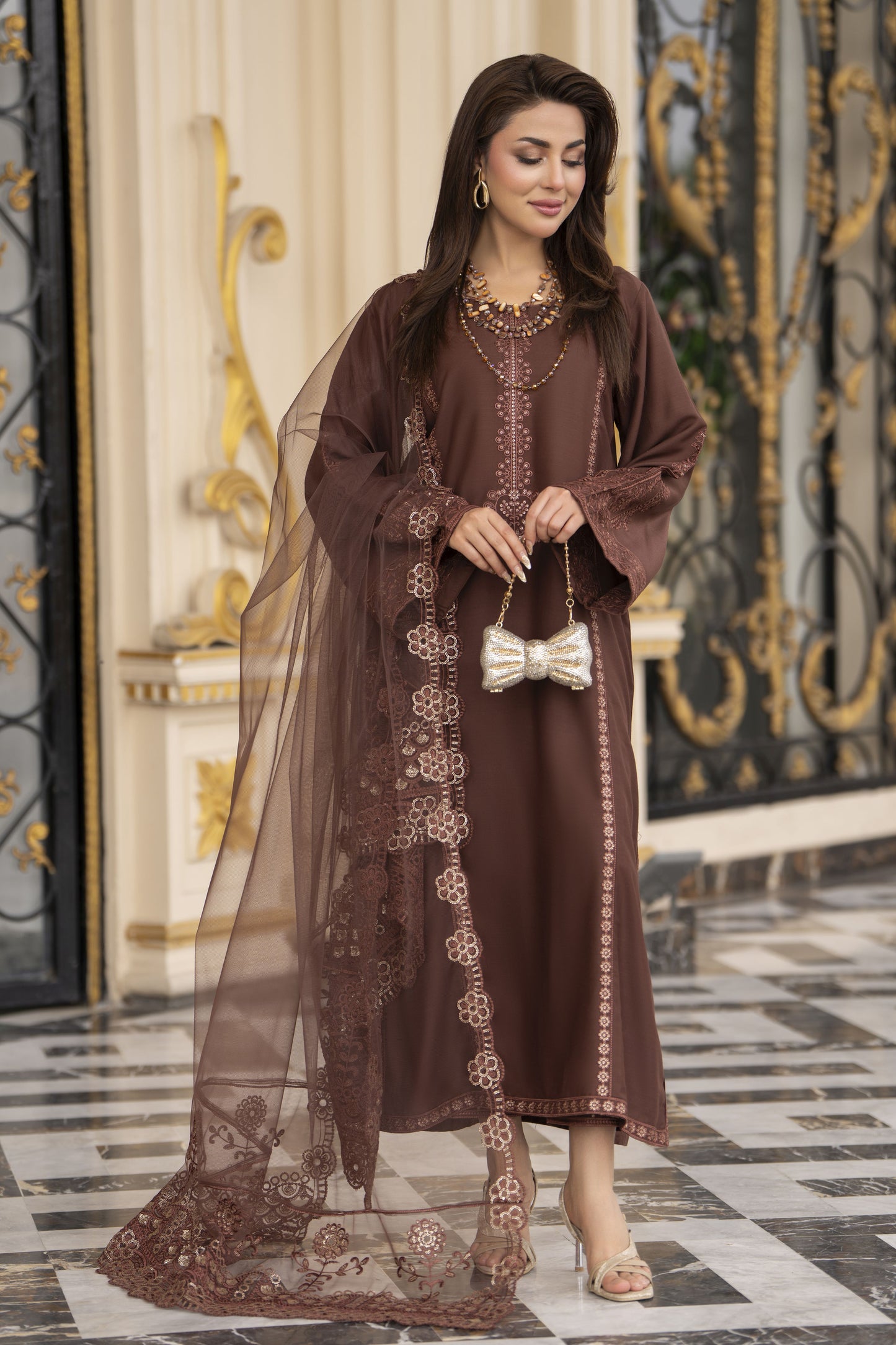 3pc Embroidered Linen Suit with Net Dupatta Soraya SBH3