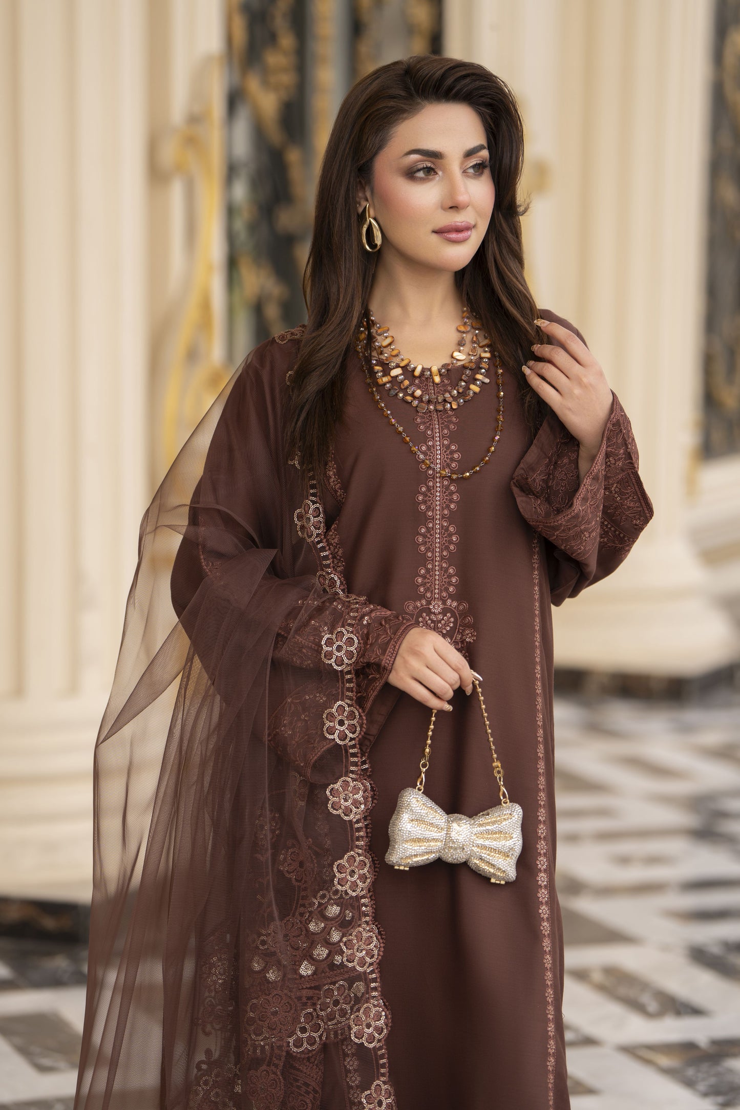3pc Embroidered Linen Suit with Net Dupatta Soraya SBH3