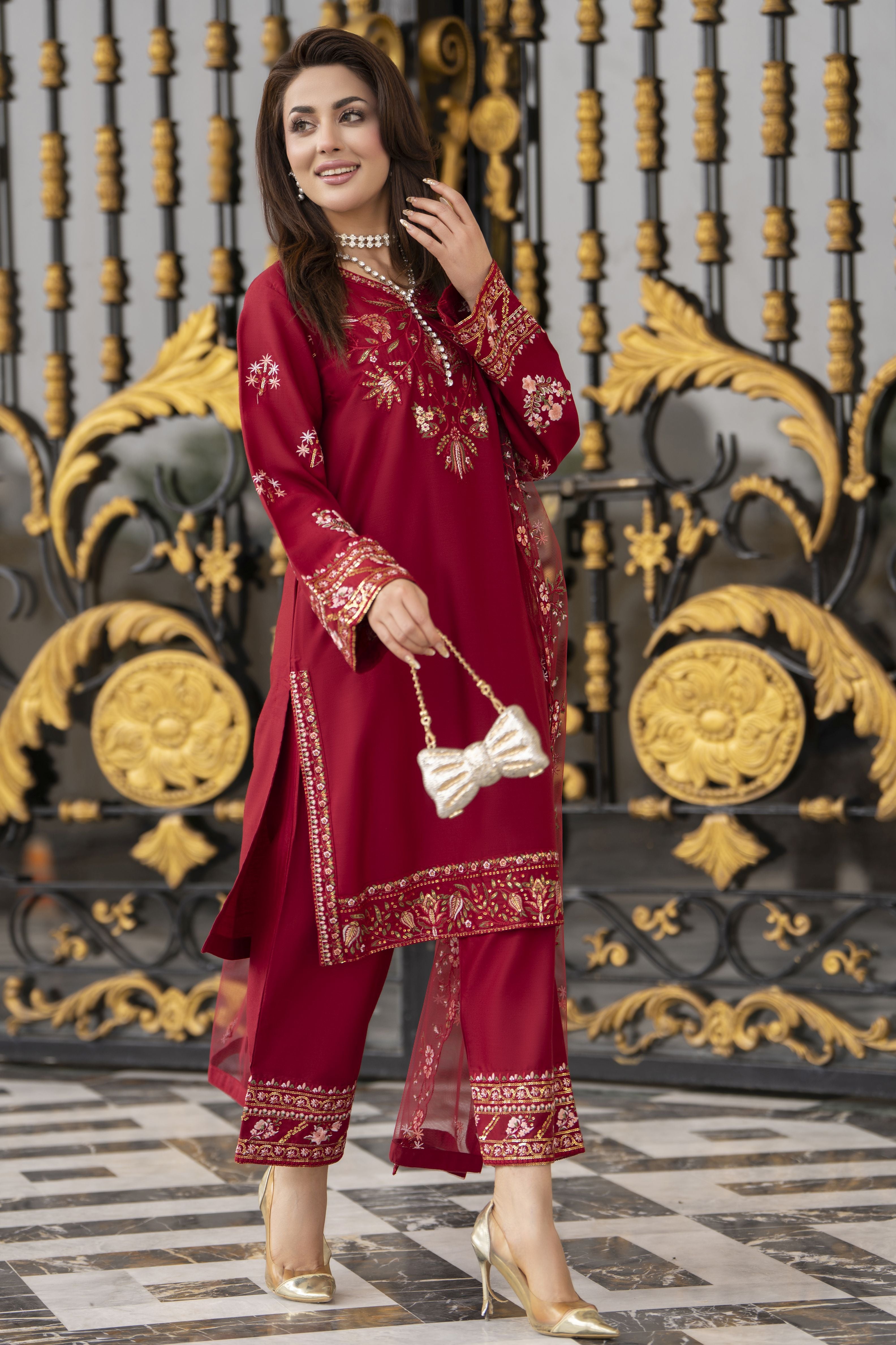 3pc Embroidered Linen Suit with Net Dupatta Soraya SBH4