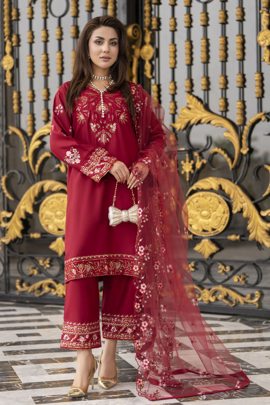 3pc Embroidered Linen Suit with Net Dupatta Soraya SBH4