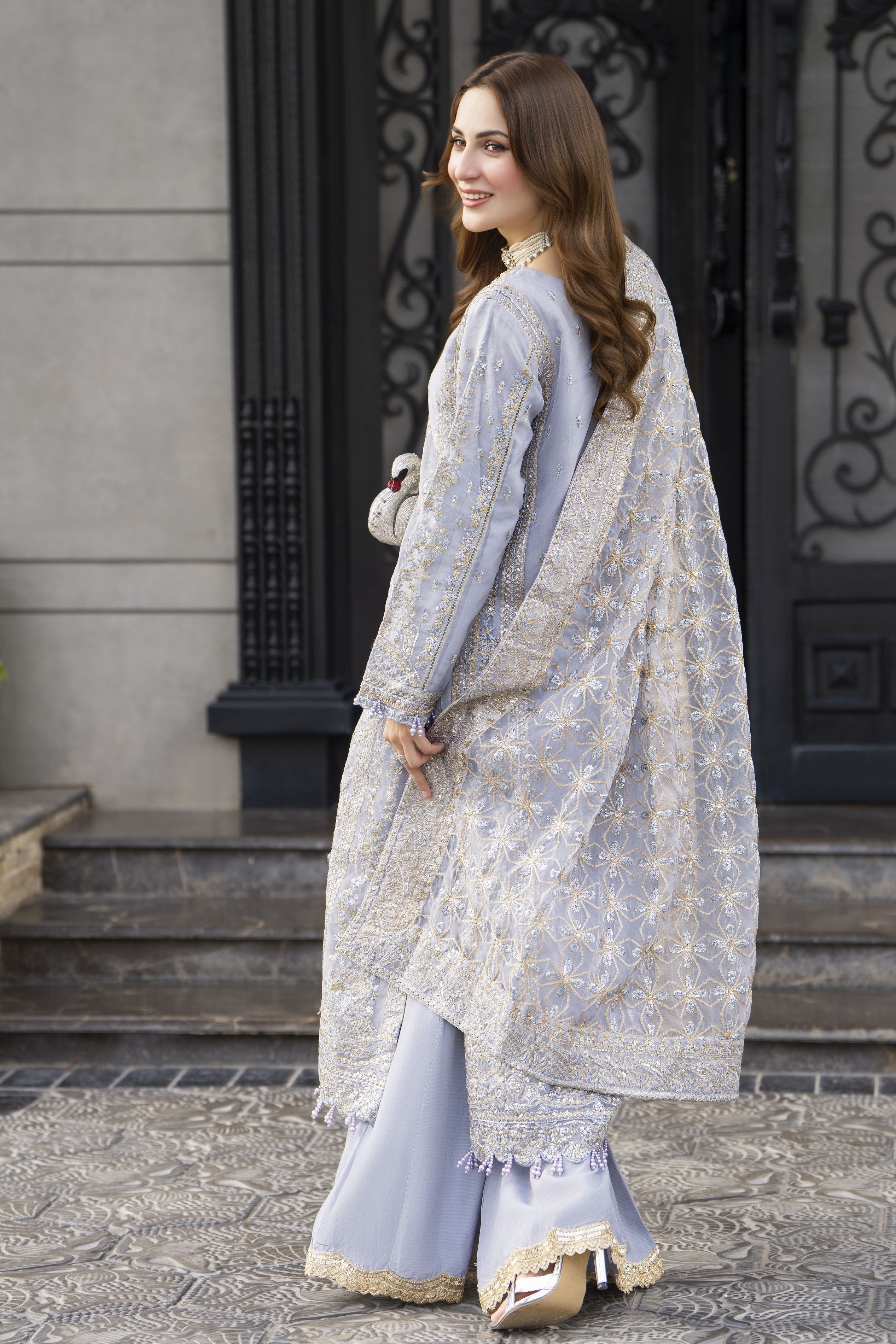 Icy Lavender Hand Embellished 3pc Formal Dress with Organza Dupatta SBS8