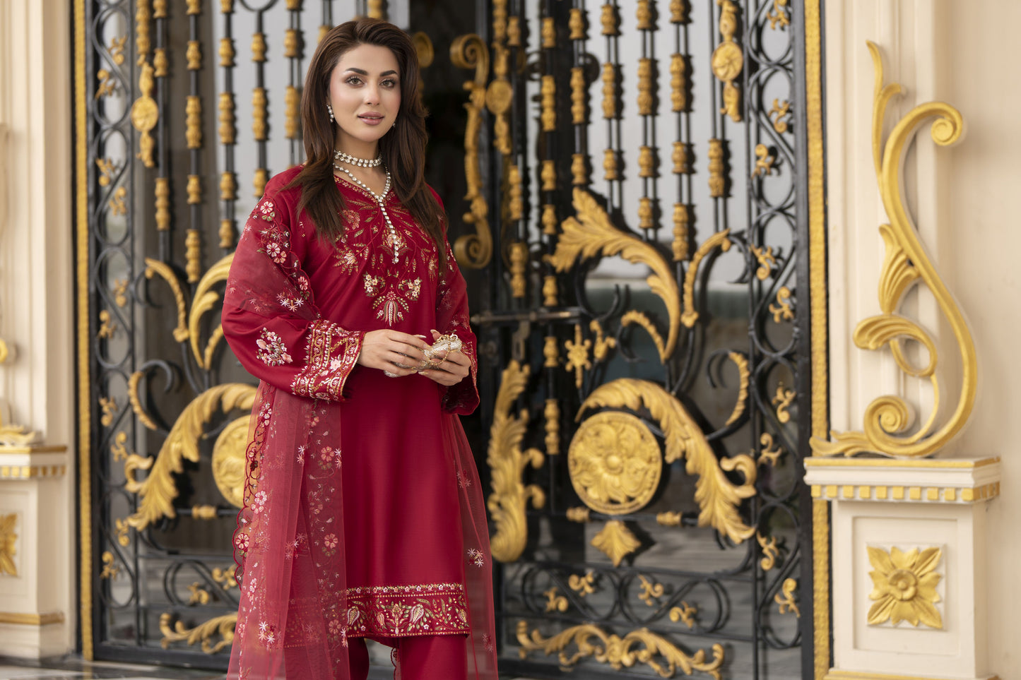 3pc Embroidered Linen Suit with Net Dupatta Soraya SBH4