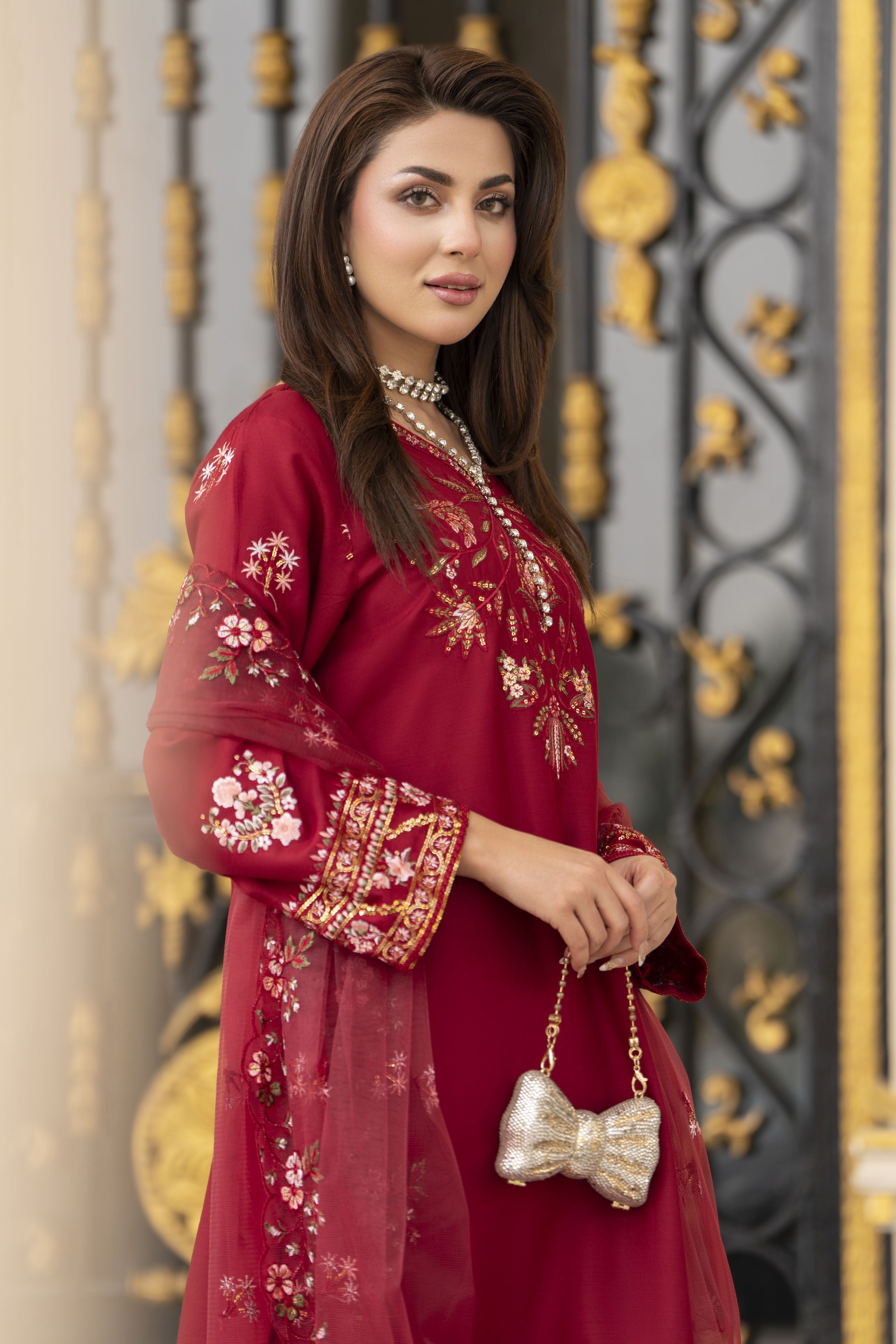 3pc Embroidered Linen Suit with Net Dupatta Soraya SBH4