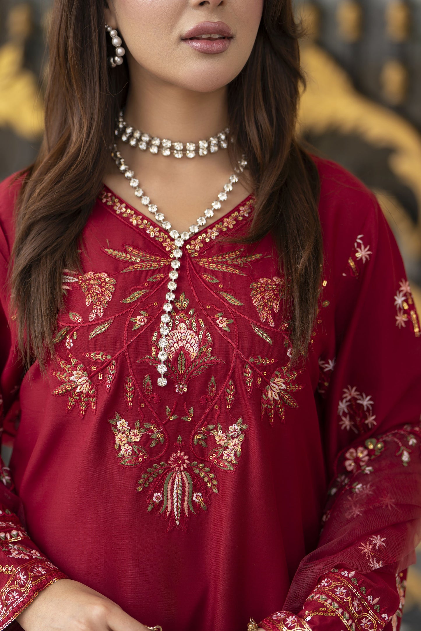 3pc Embroidered Linen Suit with Net Dupatta Soraya SBH4
