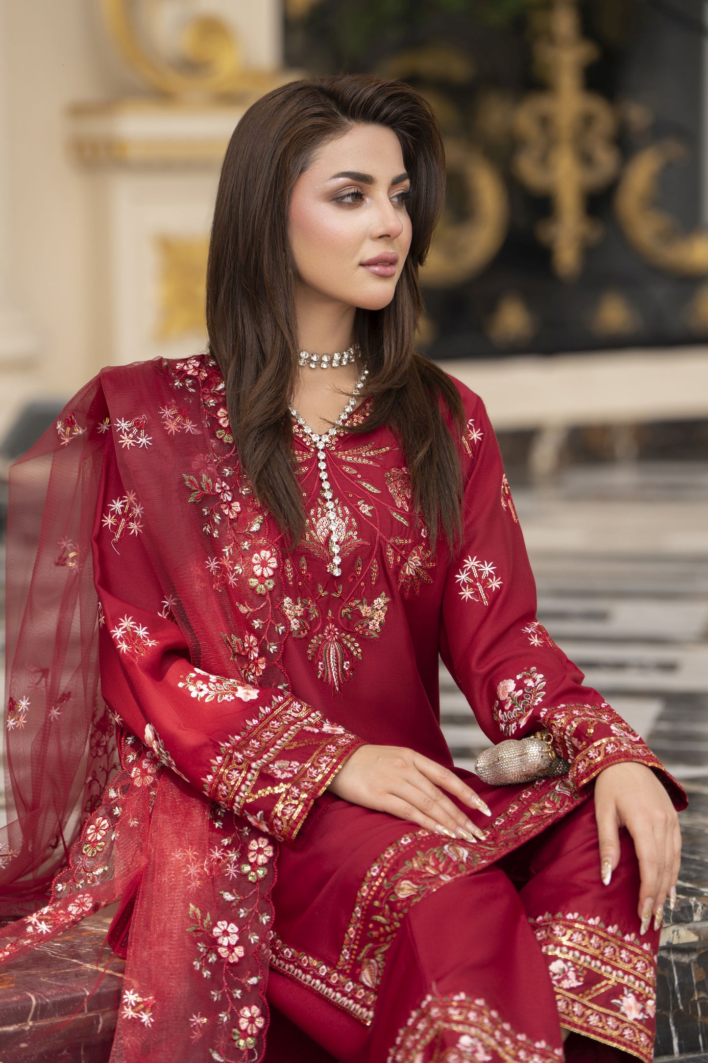 3pc Embroidered Linen Suit with Net Dupatta Soraya SBH4