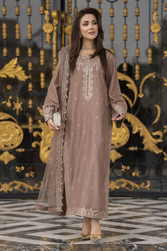 3pc Embroidered Linen Suit with Net Dupatta Soraya SBH8