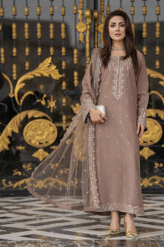 3pc Embroidered Linen Suit with Net Dupatta Soraya SBH8
