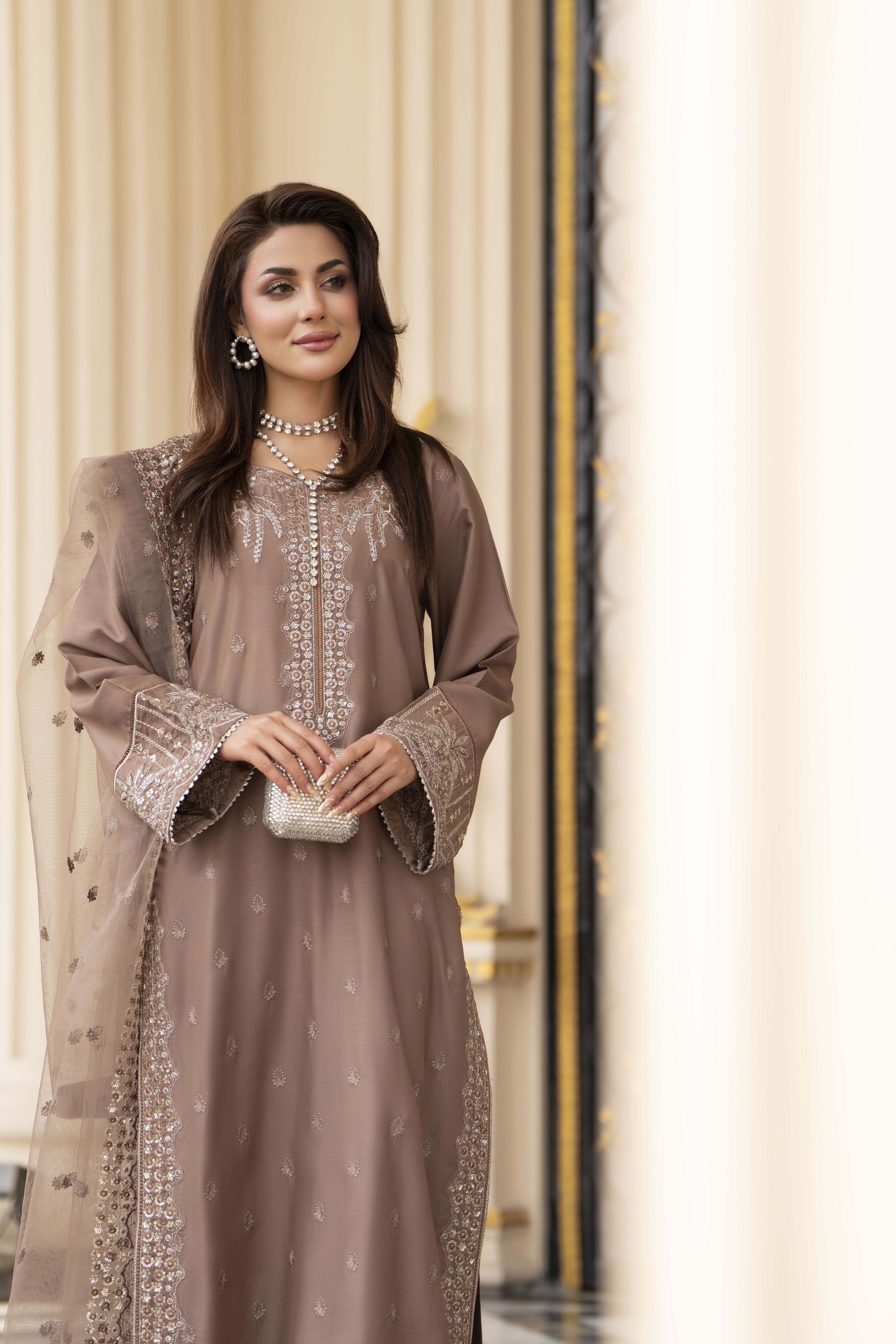 3pc Embroidered Linen Suit with Net Dupatta Soraya SBH8