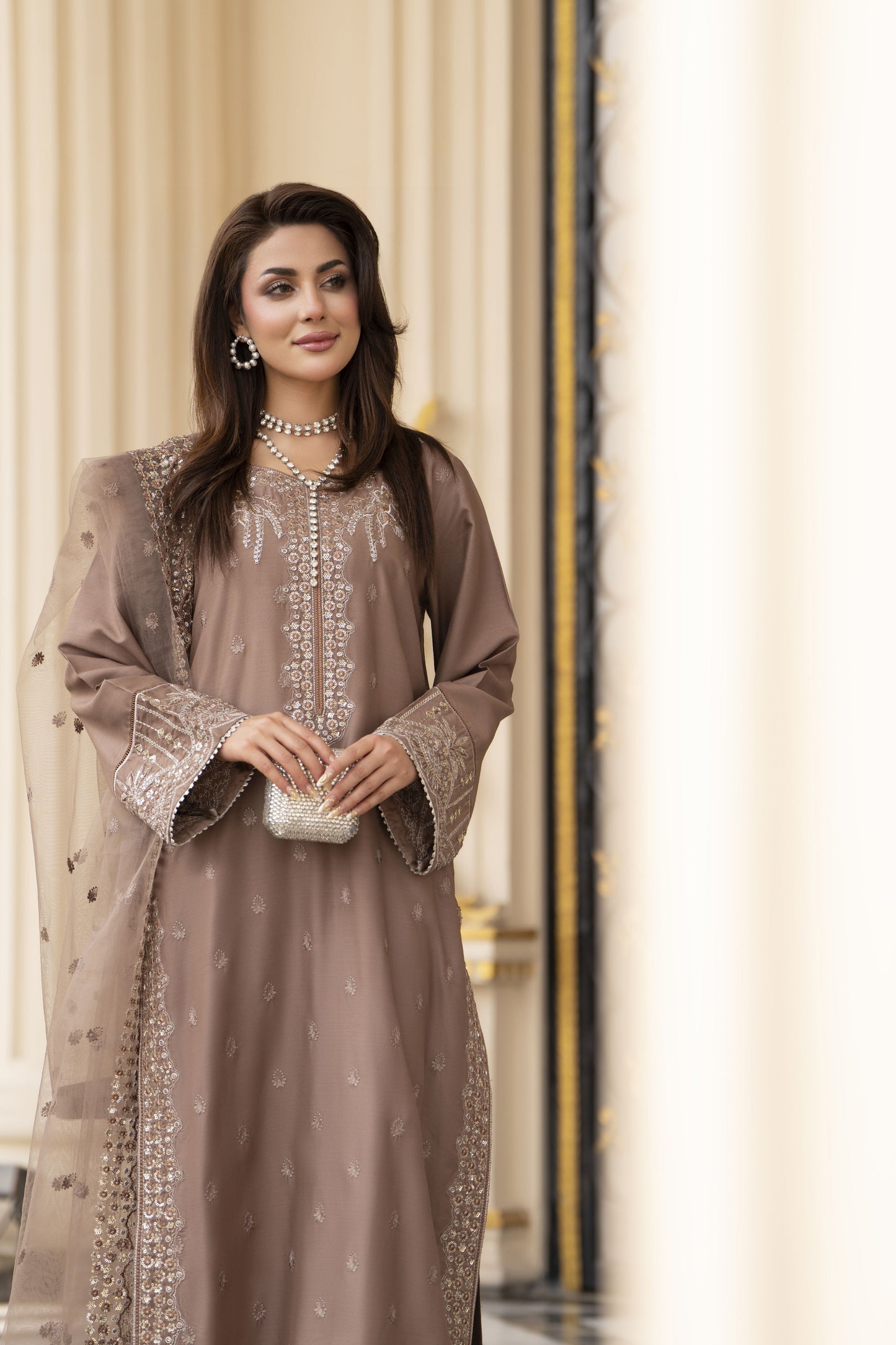 3pc Embroidered Linen Suit with Net Dupatta Soraya SBH8