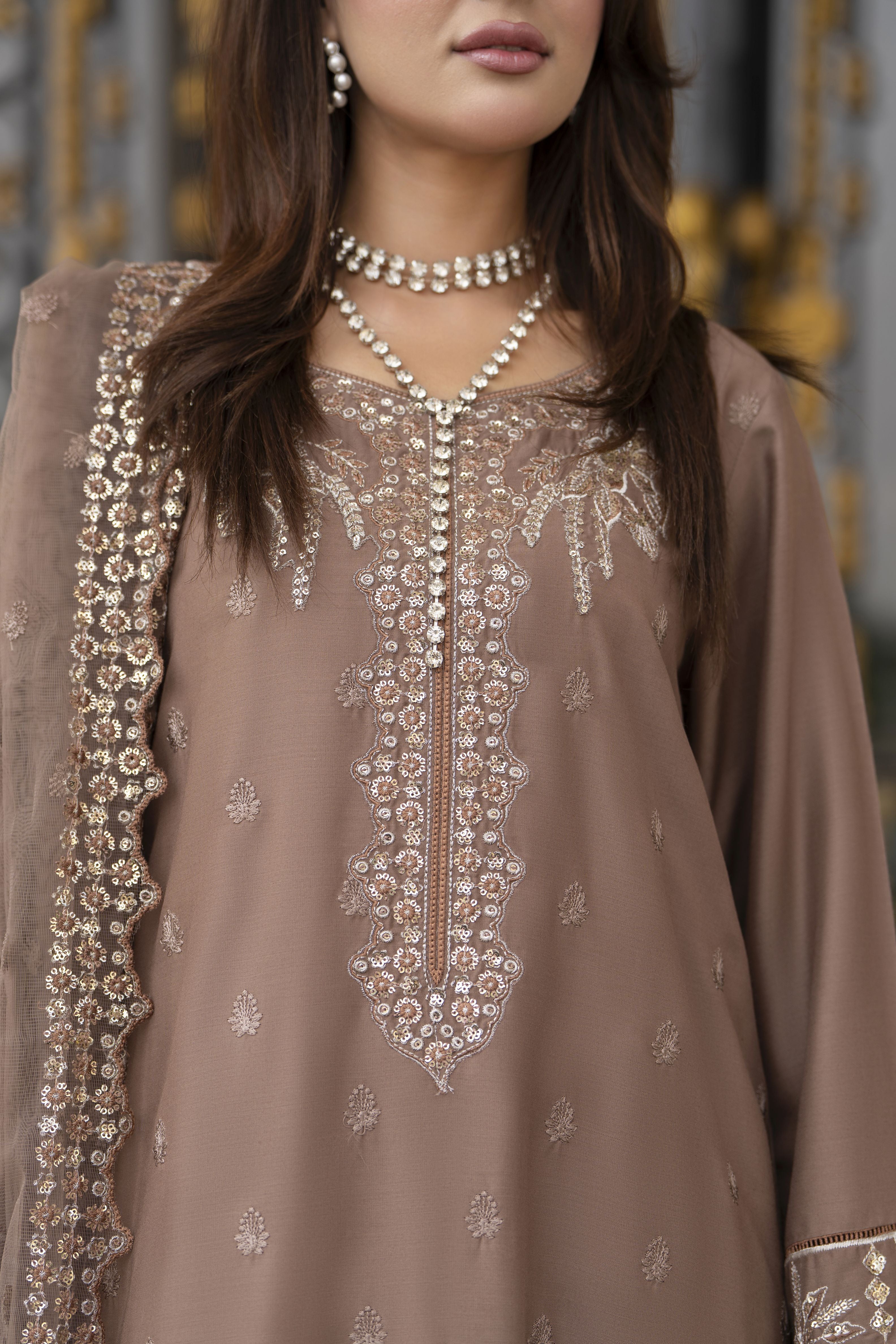 3pc Embroidered Linen Suit with Net Dupatta Soraya SBH8