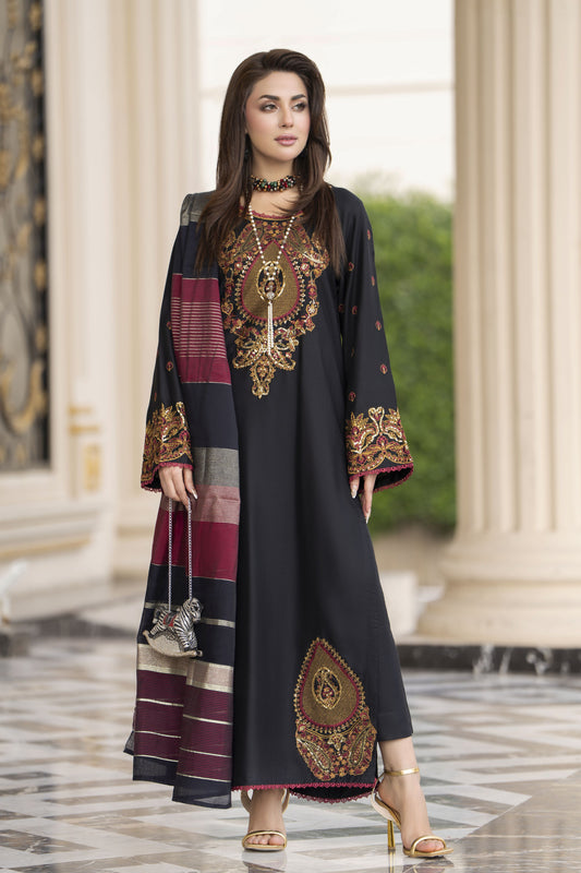 3pc Embroidered Linen Suit with Jacquard Dupatta Soraya SBH9