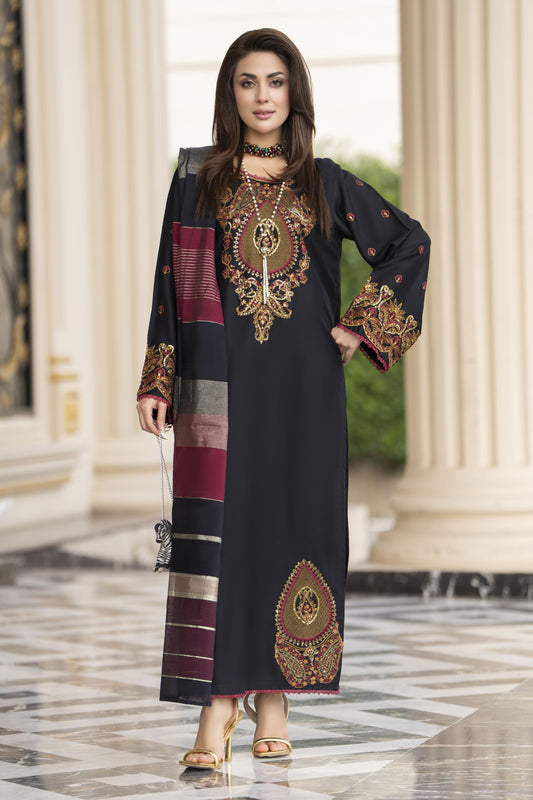 3pc Embroidered Linen Suit with Jacquard Dupatta Soraya SBH9