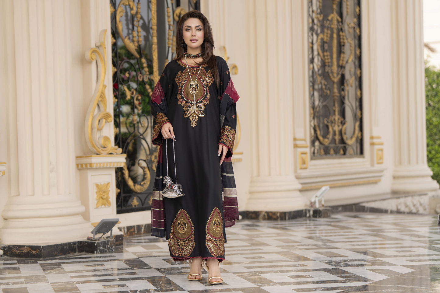 3pc Embroidered Linen Suit with Jacquard Dupatta Soraya SBH9