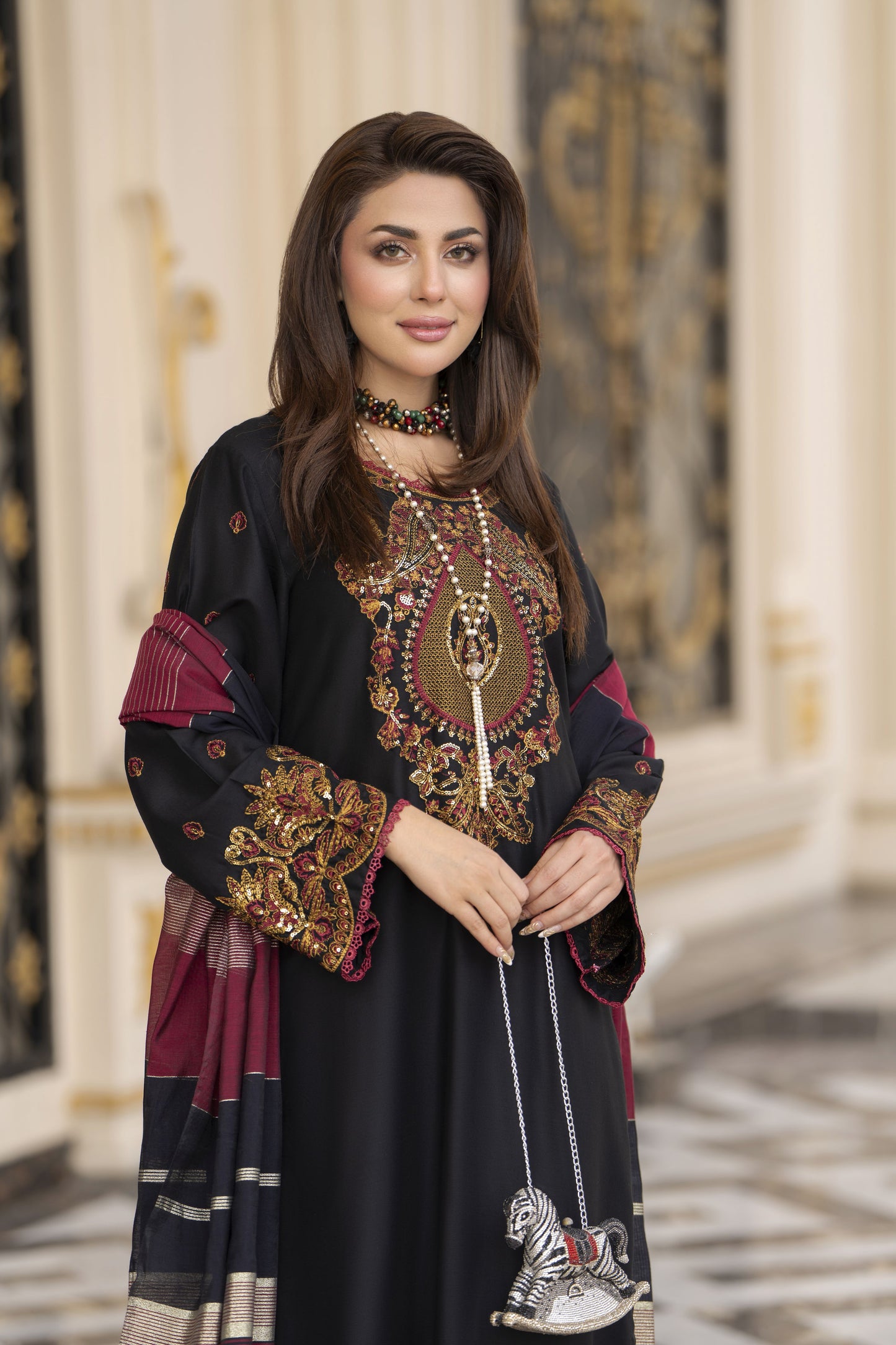 3pc Embroidered Linen Suit with Jacquard Dupatta Soraya SBH9