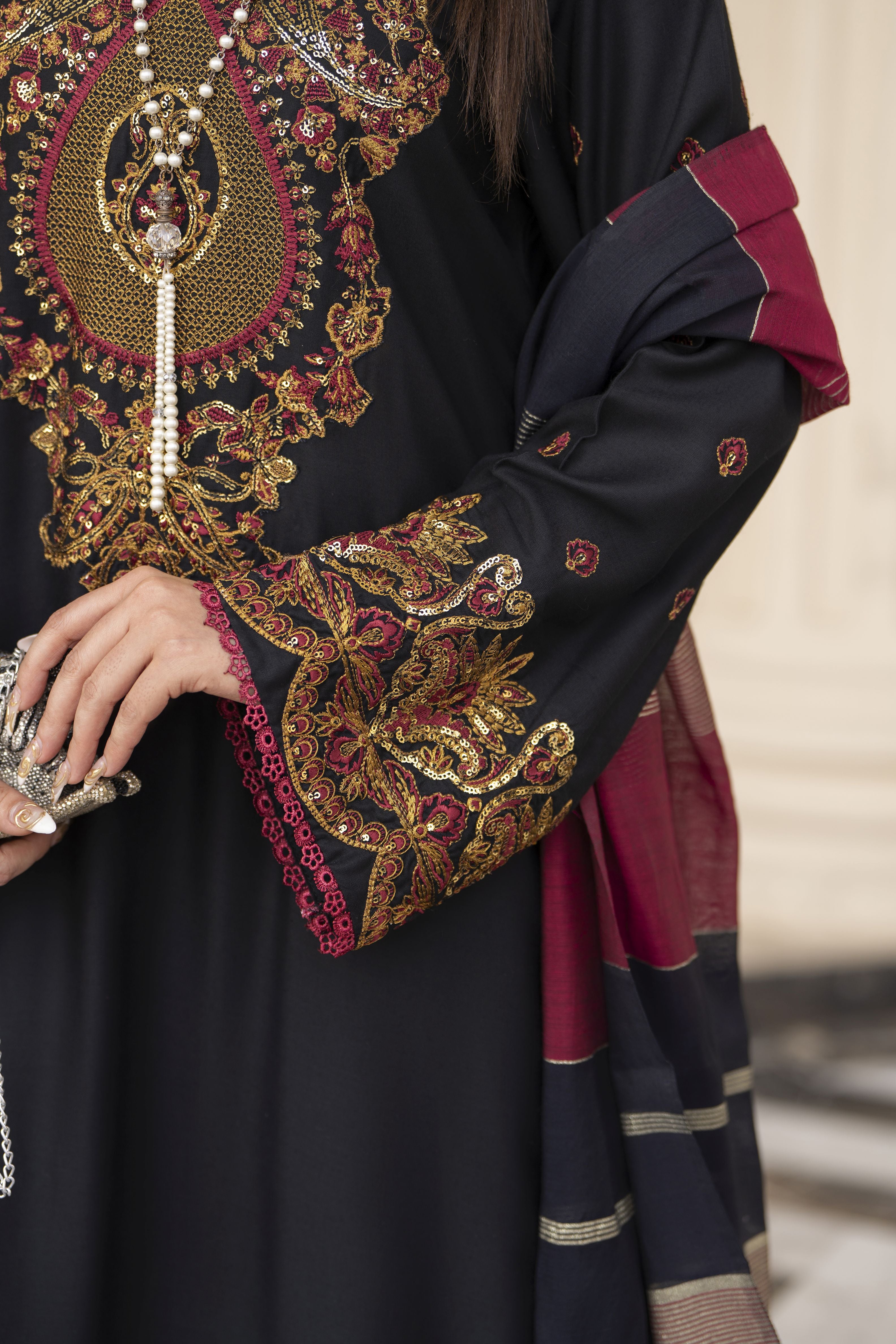 3pc Embroidered Linen Suit with Jacquard Dupatta Soraya SBH9