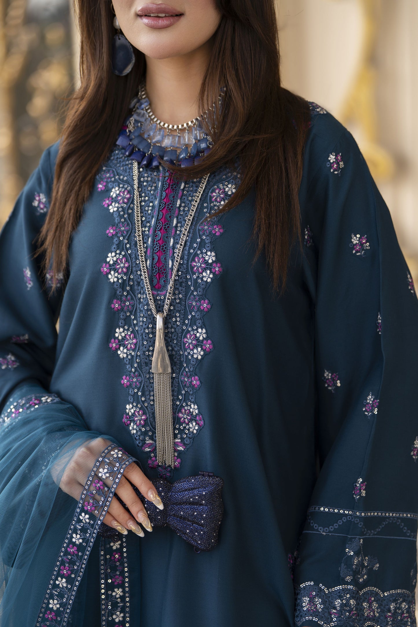 3pc Embroidered Linen Suit with Net Dupatta Soraya SBH5
