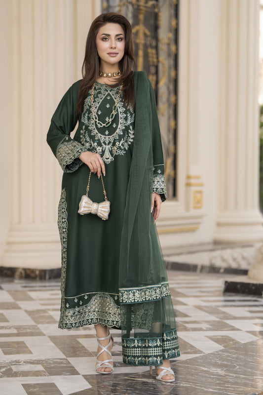 3pc Embroidered Linen Suit with Net Dupatta Soraya SBH6
