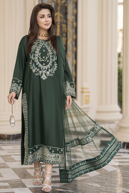 3pc Embroidered Linen Suit with Net Dupatta Soraya SBH6