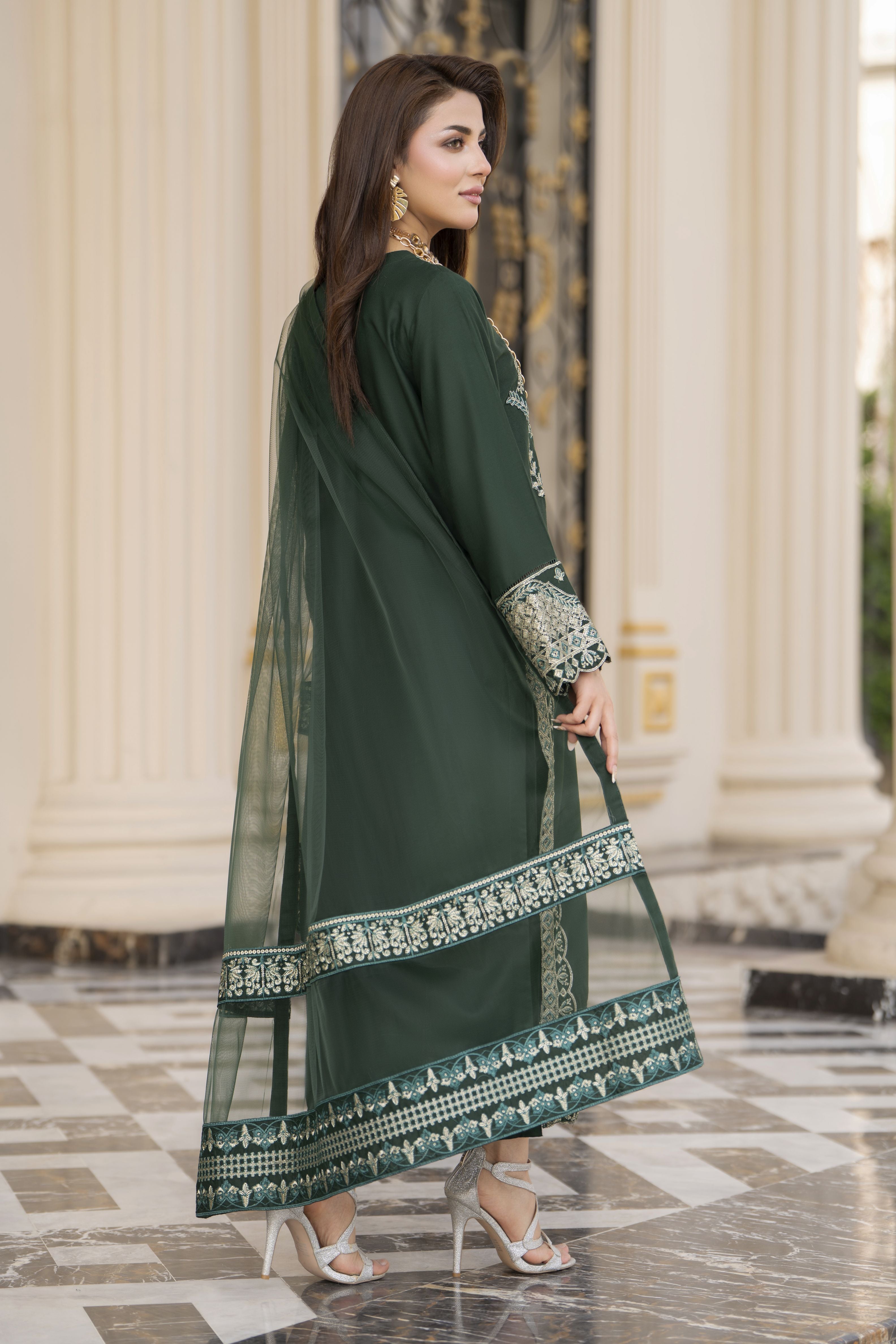 3pc Embroidered Linen Suit with Net Dupatta Soraya SBH6