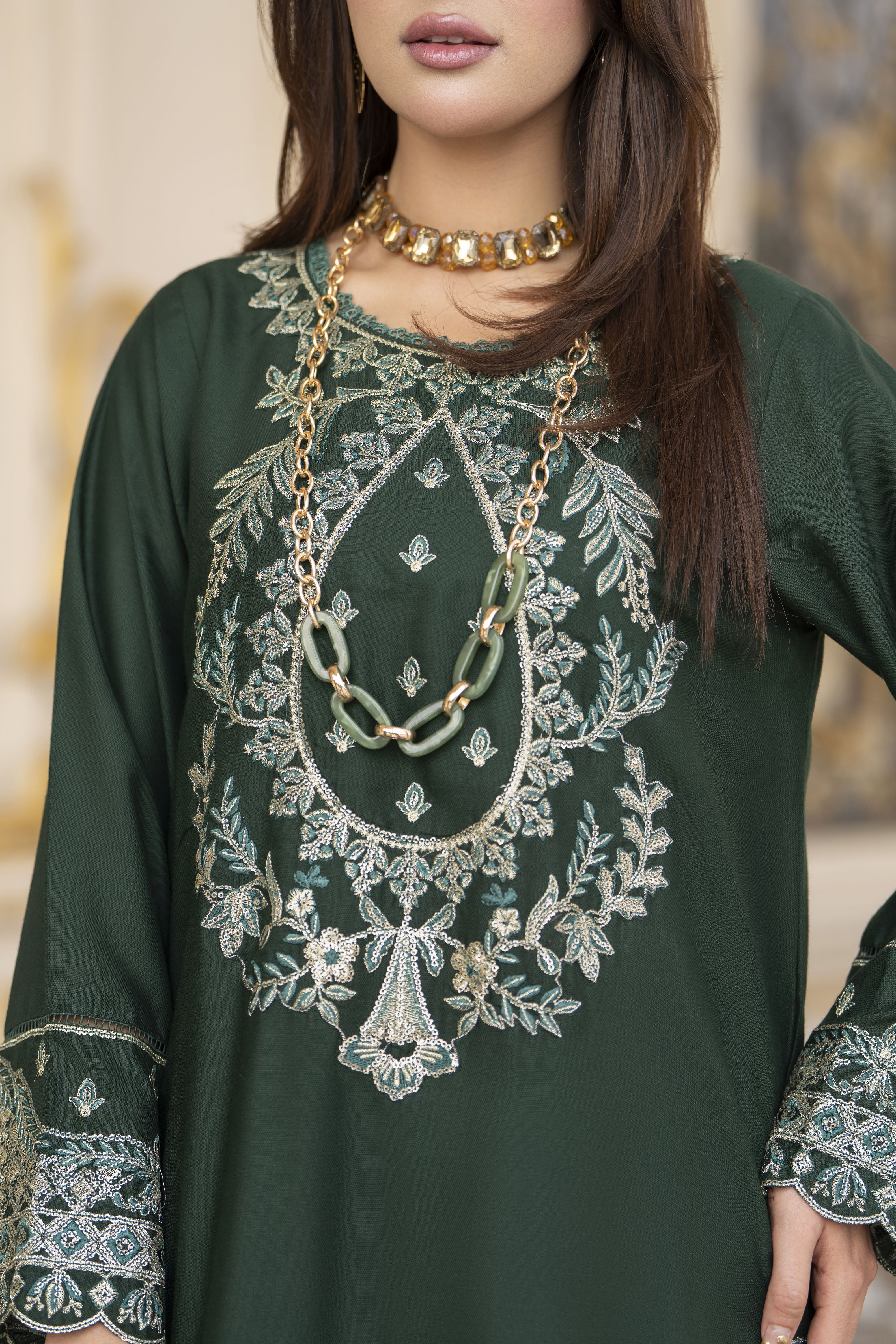3pc Embroidered Linen Suit with Net Dupatta Soraya SBH6