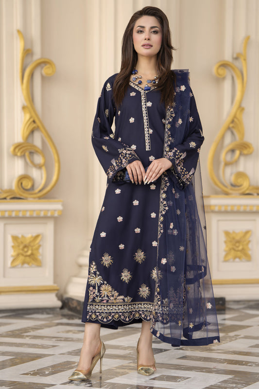 3pc Embroidered Linen Suit with Net Dupatta Soraya SBH1