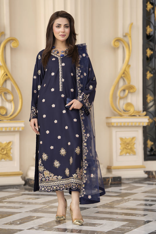 3pc Embroidered Linen Suit with Net Dupatta Soraya SBH1