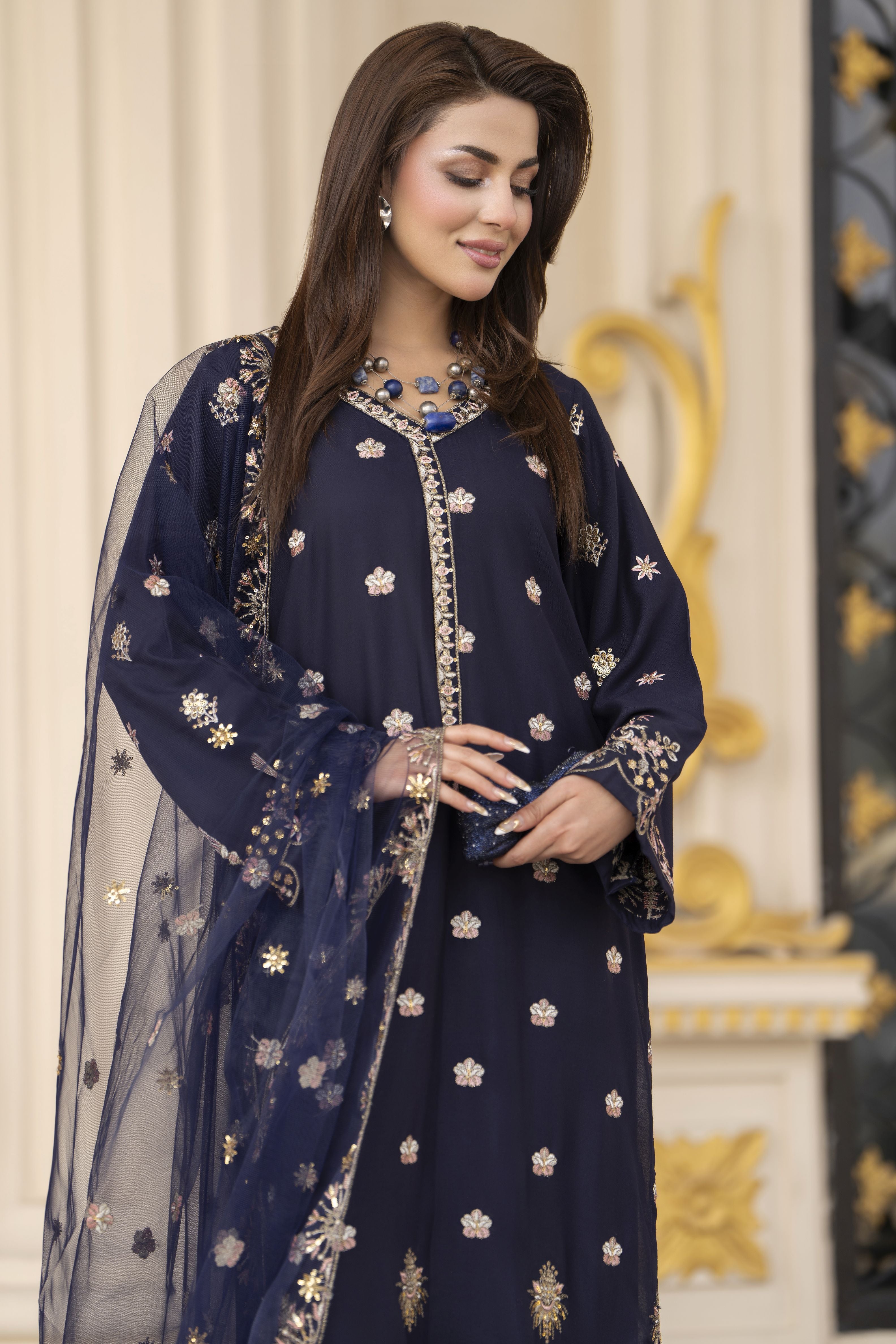 3pc Embroidered Linen Suit with Net Dupatta Soraya SBH1