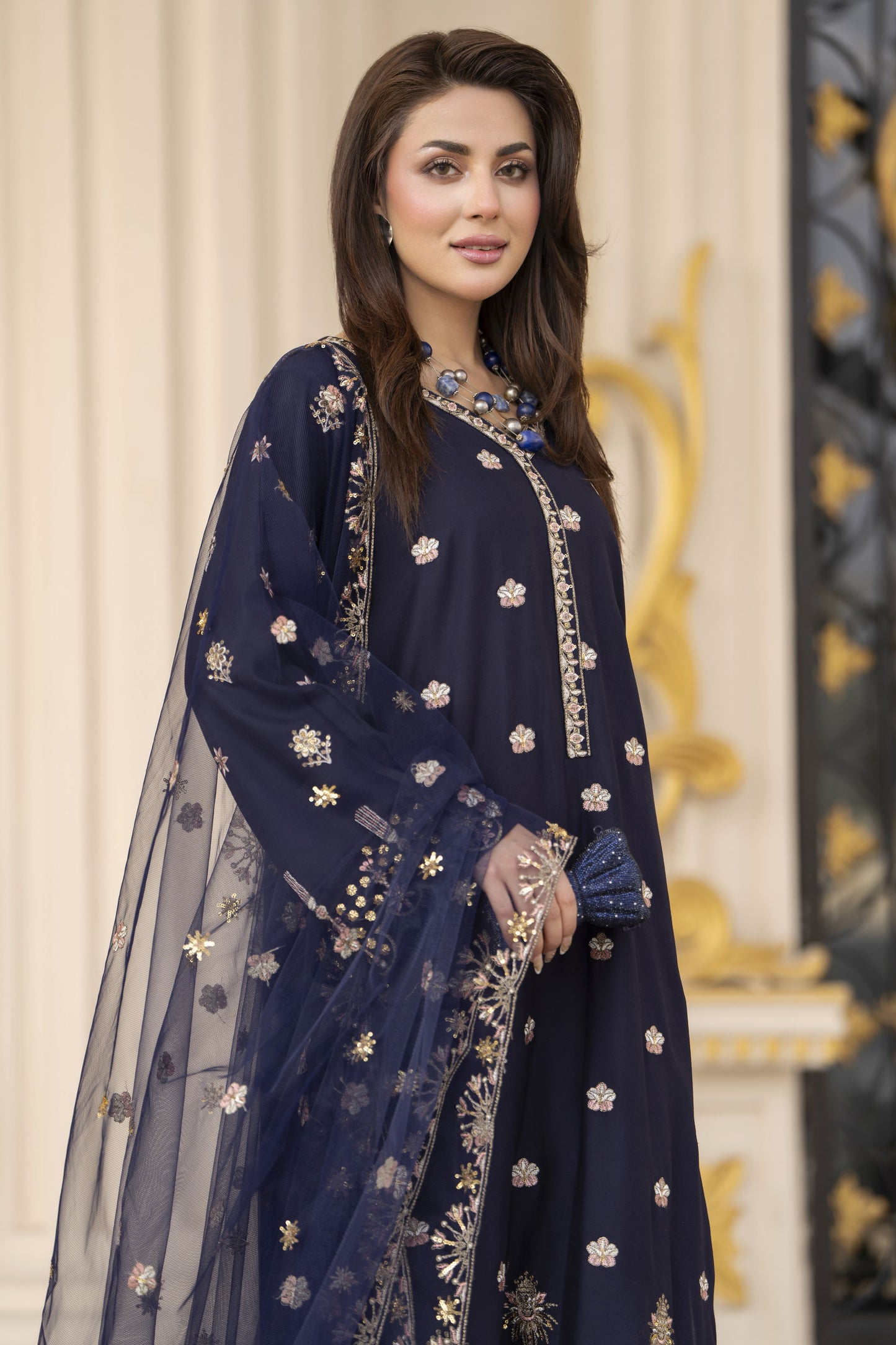 3pc Embroidered Linen Suit with Net Dupatta Soraya SBH1