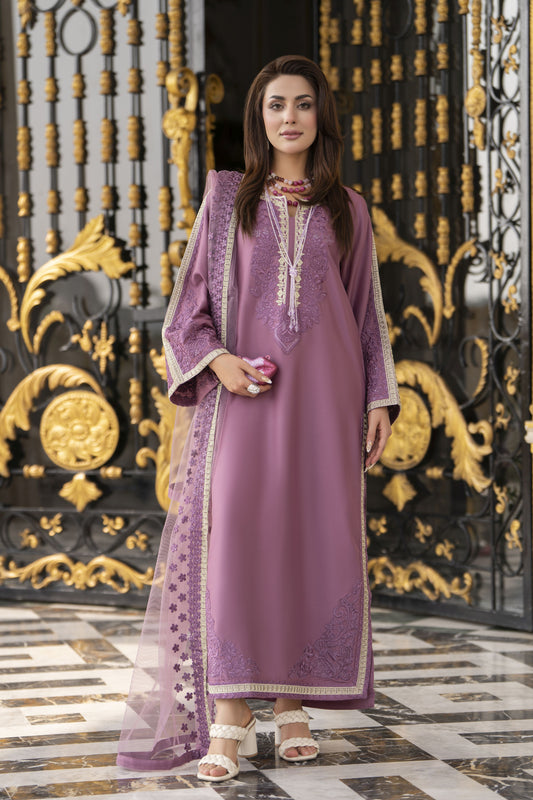3pc Embroidered Linen Suit with Net Dupatta Soraya SBH10