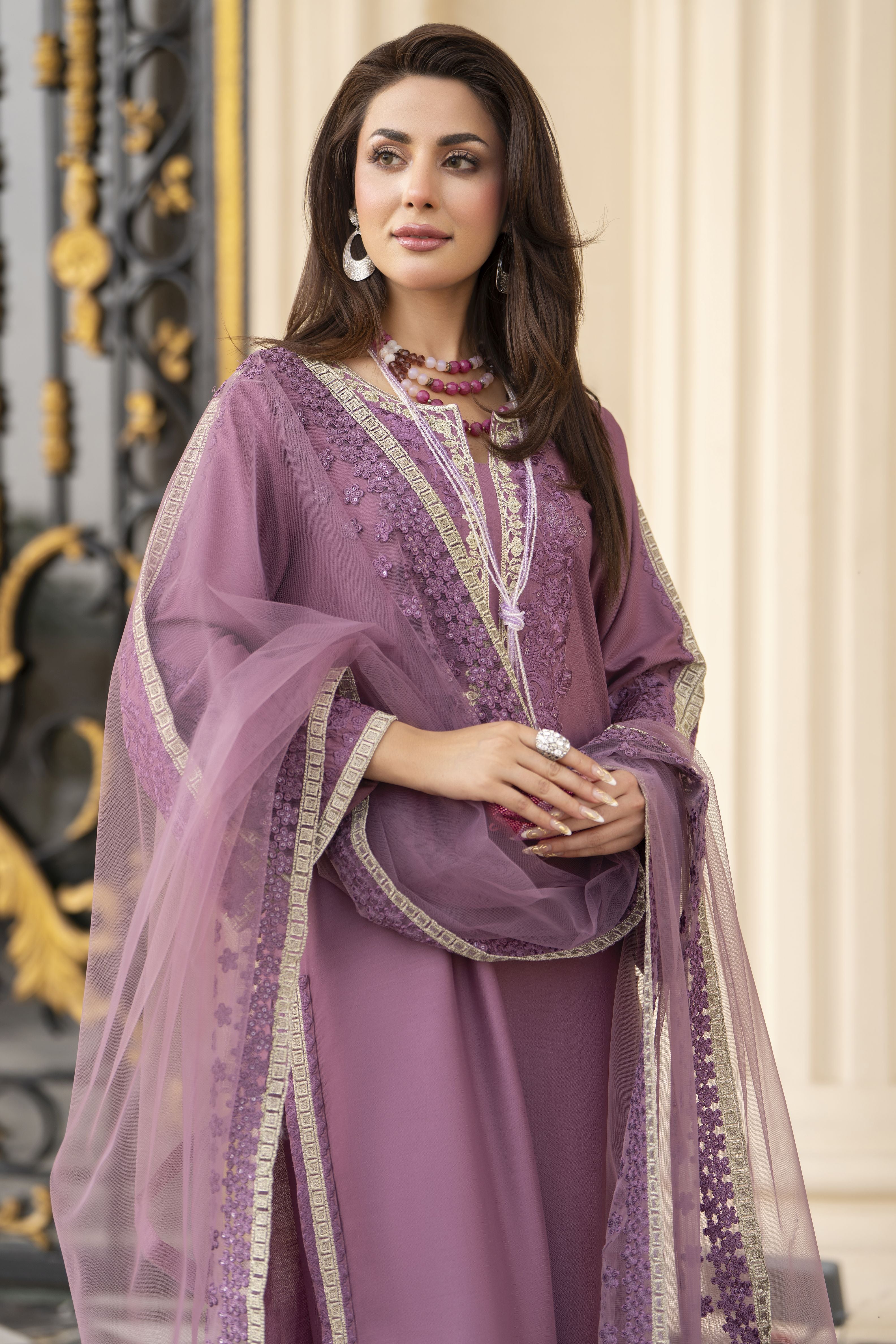 3pc Embroidered Linen Suit with Net Dupatta Soraya SBH10
