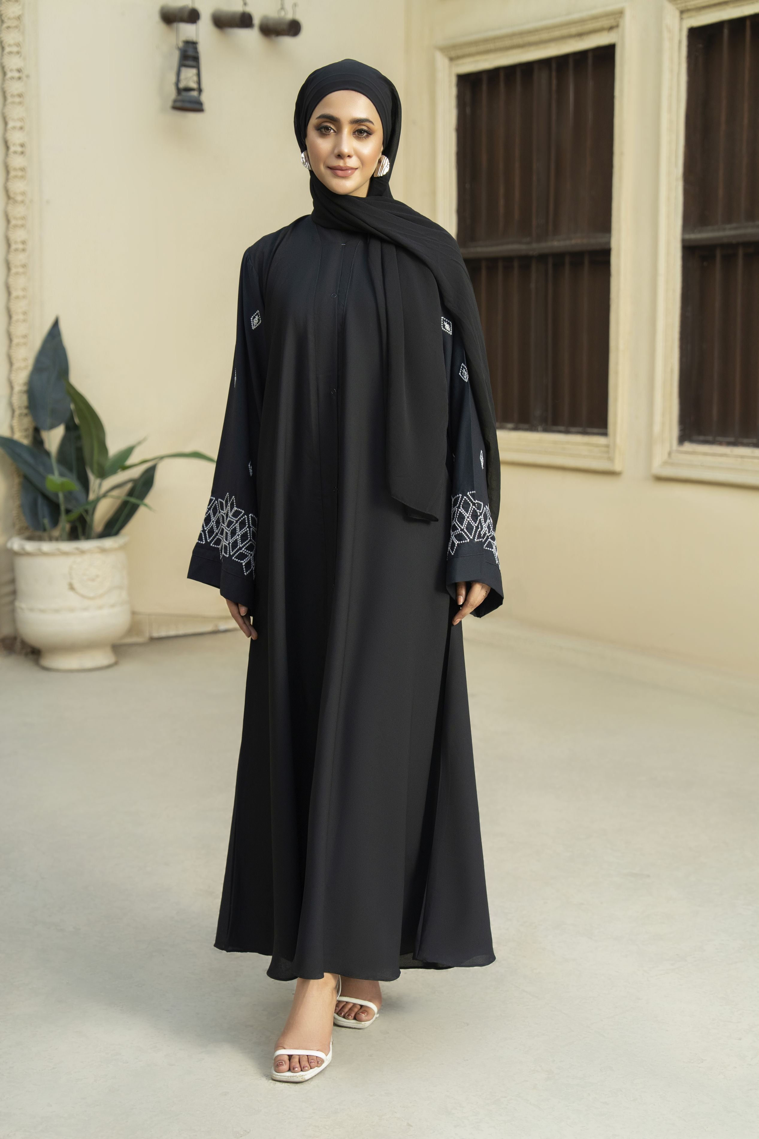 Embroidered Black Georgette Abaya – Zaina Luxe Drapes Collection ZLD1