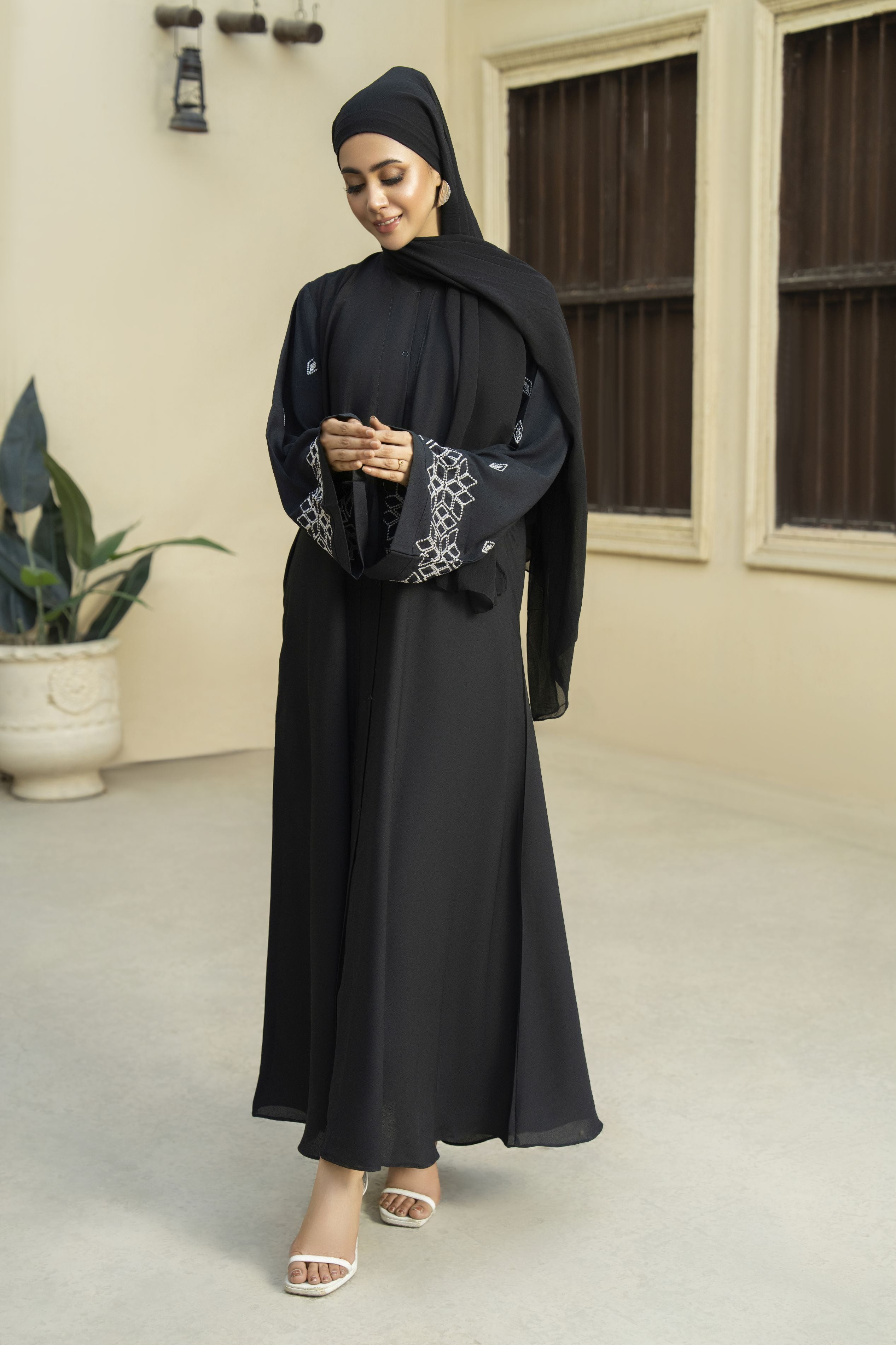 Embroidered Black Georgette Abaya – Zaina Luxe Drapes Collection ZLD1